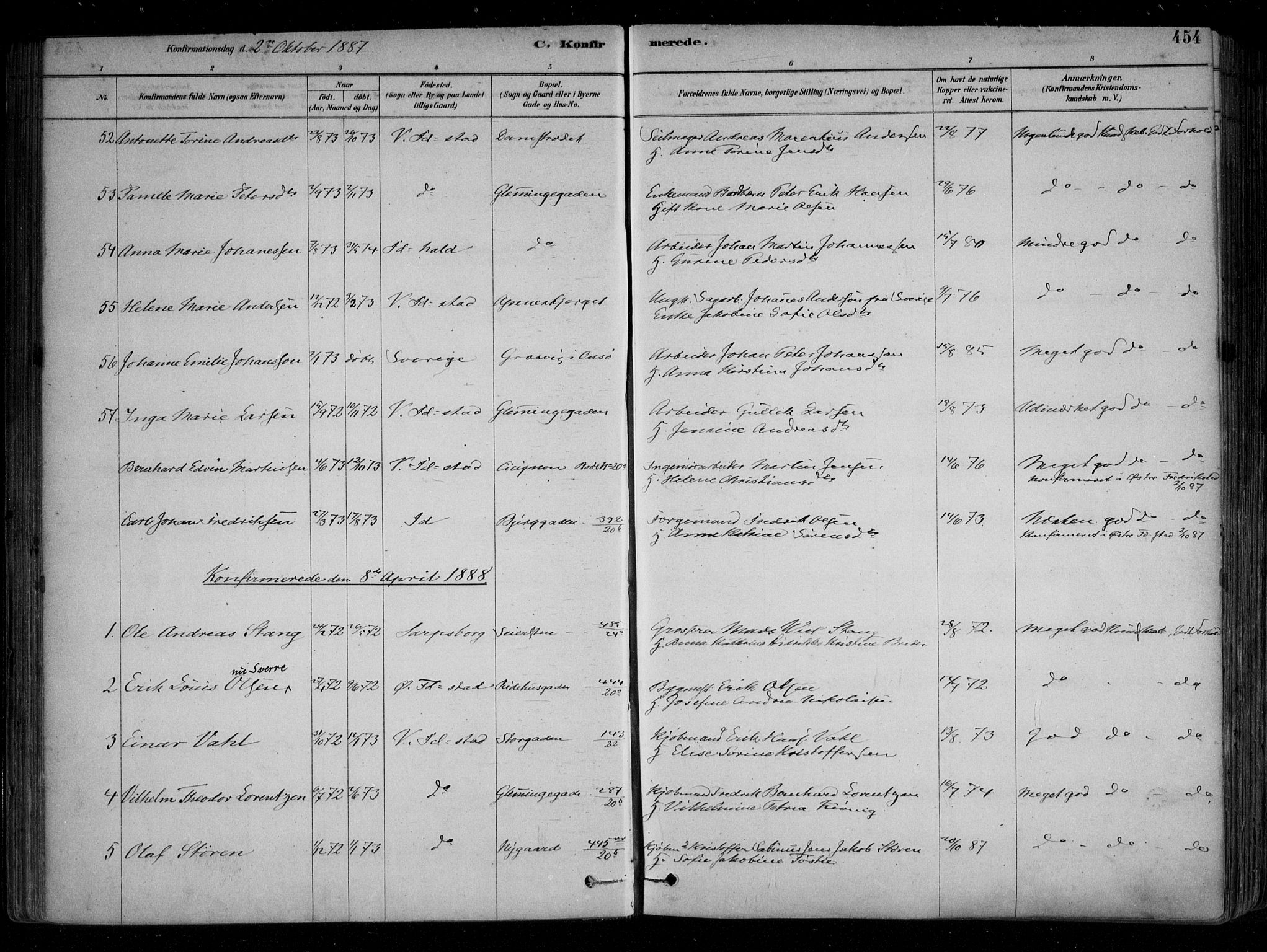 Fredrikstad domkirkes prestekontor Kirkebøker, AV/SAO-A-10906/F/Fa/L0004: Ministerialbok nr. 4, 1878-1907, s. 454