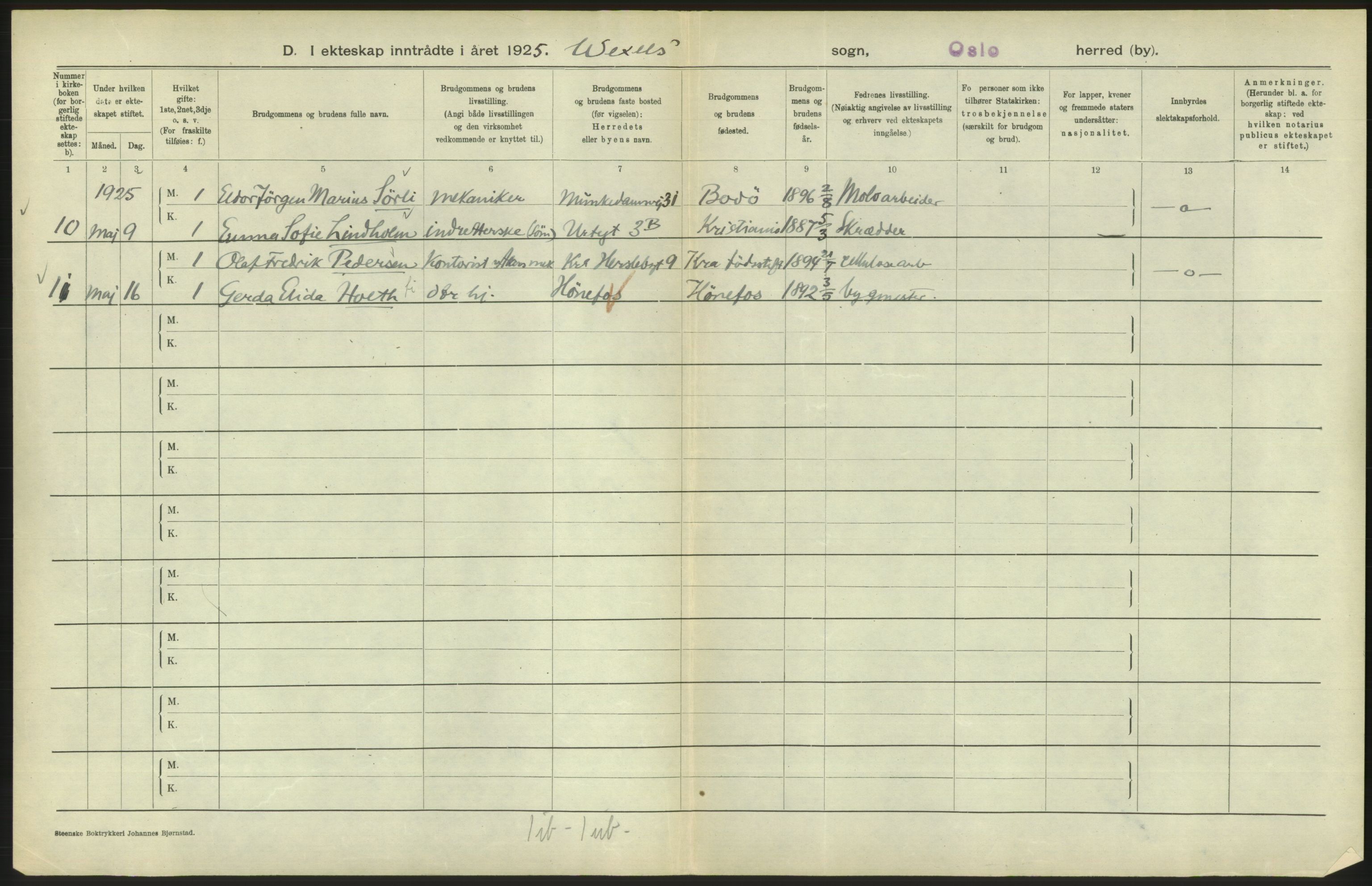 Statistisk sentralbyrå, Sosiodemografiske emner, Befolkning, RA/S-2228/D/Df/Dfc/Dfce/L0008: Oslo: Gifte, 1925, s. 758