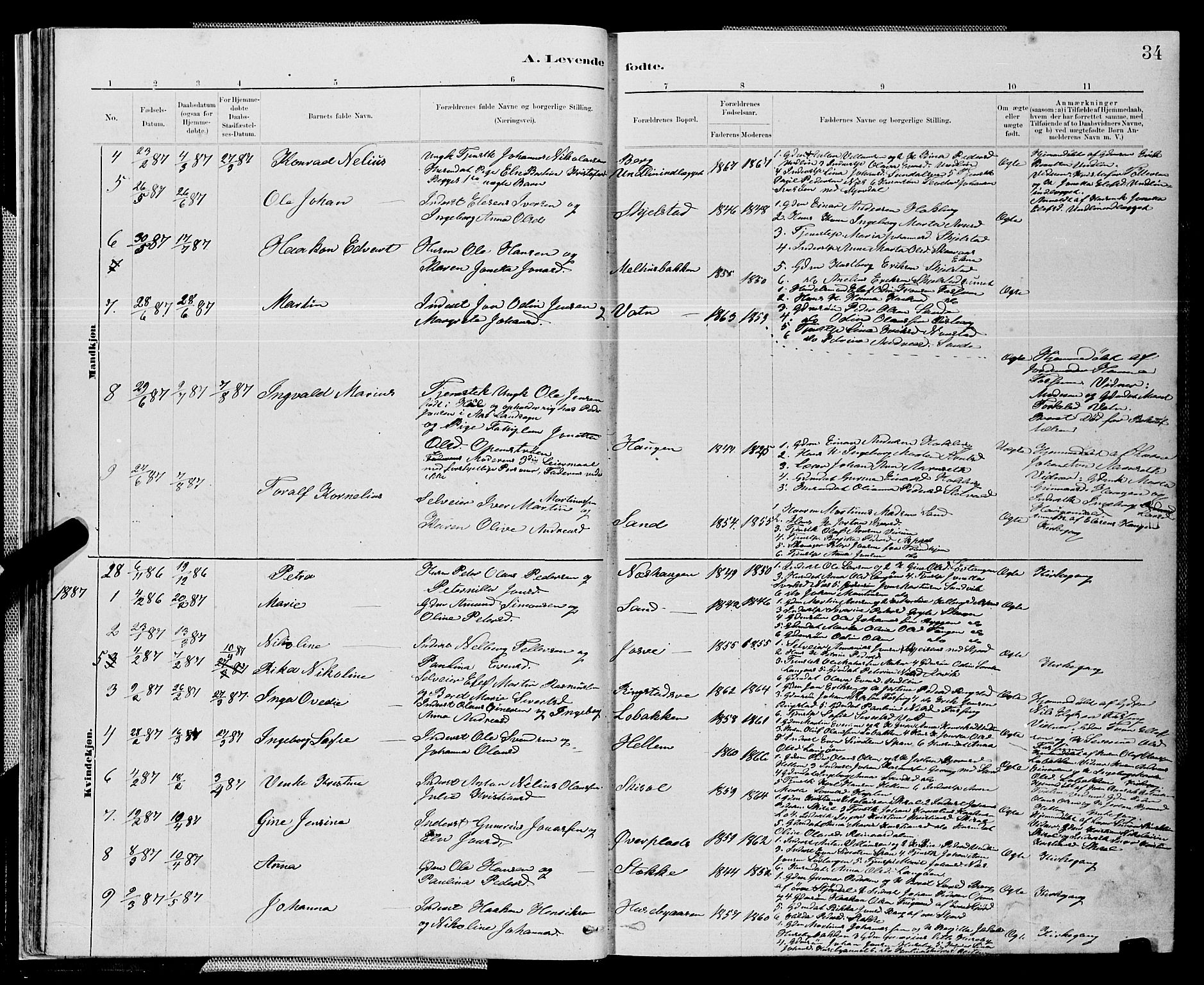 Ministerialprotokoller, klokkerbøker og fødselsregistre - Nord-Trøndelag, SAT/A-1458/714/L0134: Klokkerbok nr. 714C03, 1878-1898, s. 34