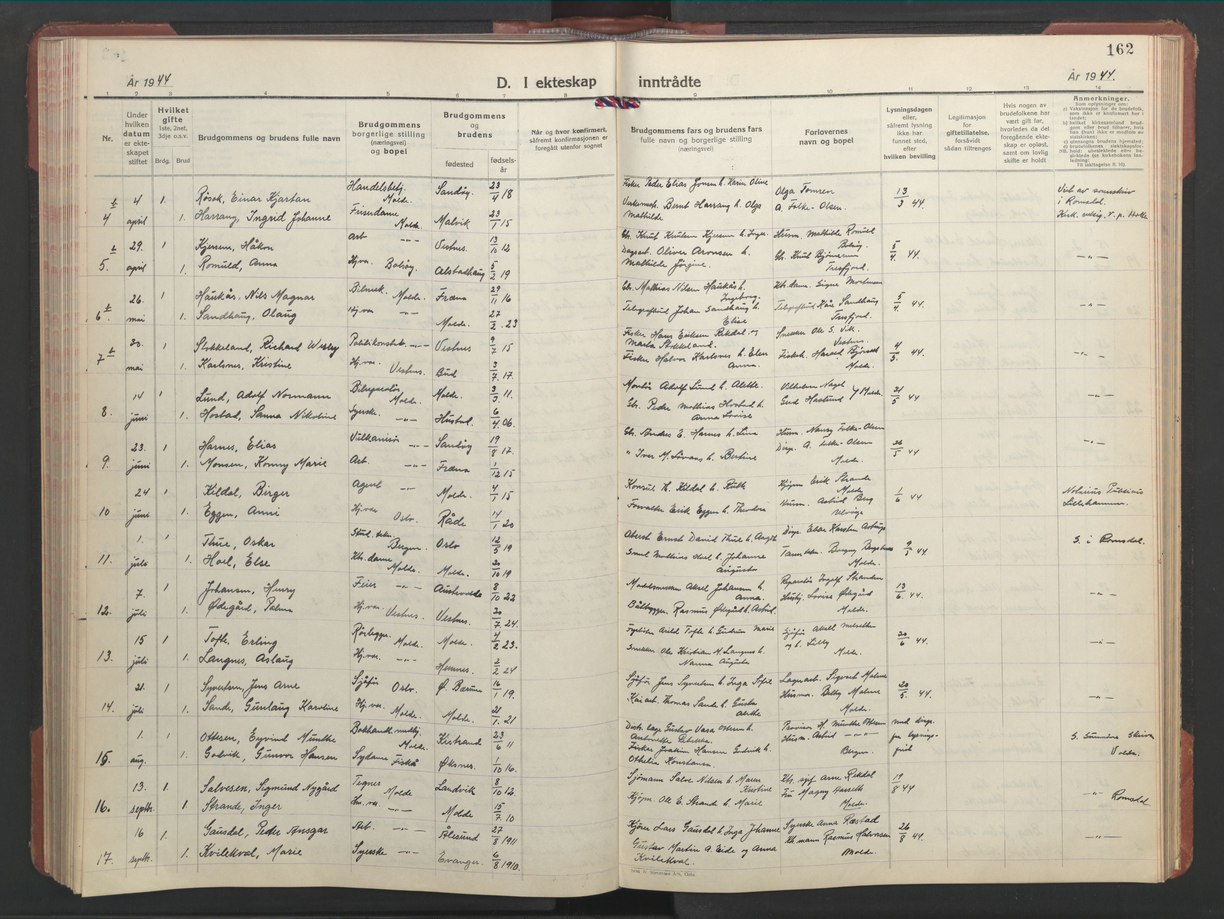 Ministerialprotokoller, klokkerbøker og fødselsregistre - Møre og Romsdal, AV/SAT-A-1454/558/L0705: Klokkerbok nr. 558C06, 1940-1953, s. 162