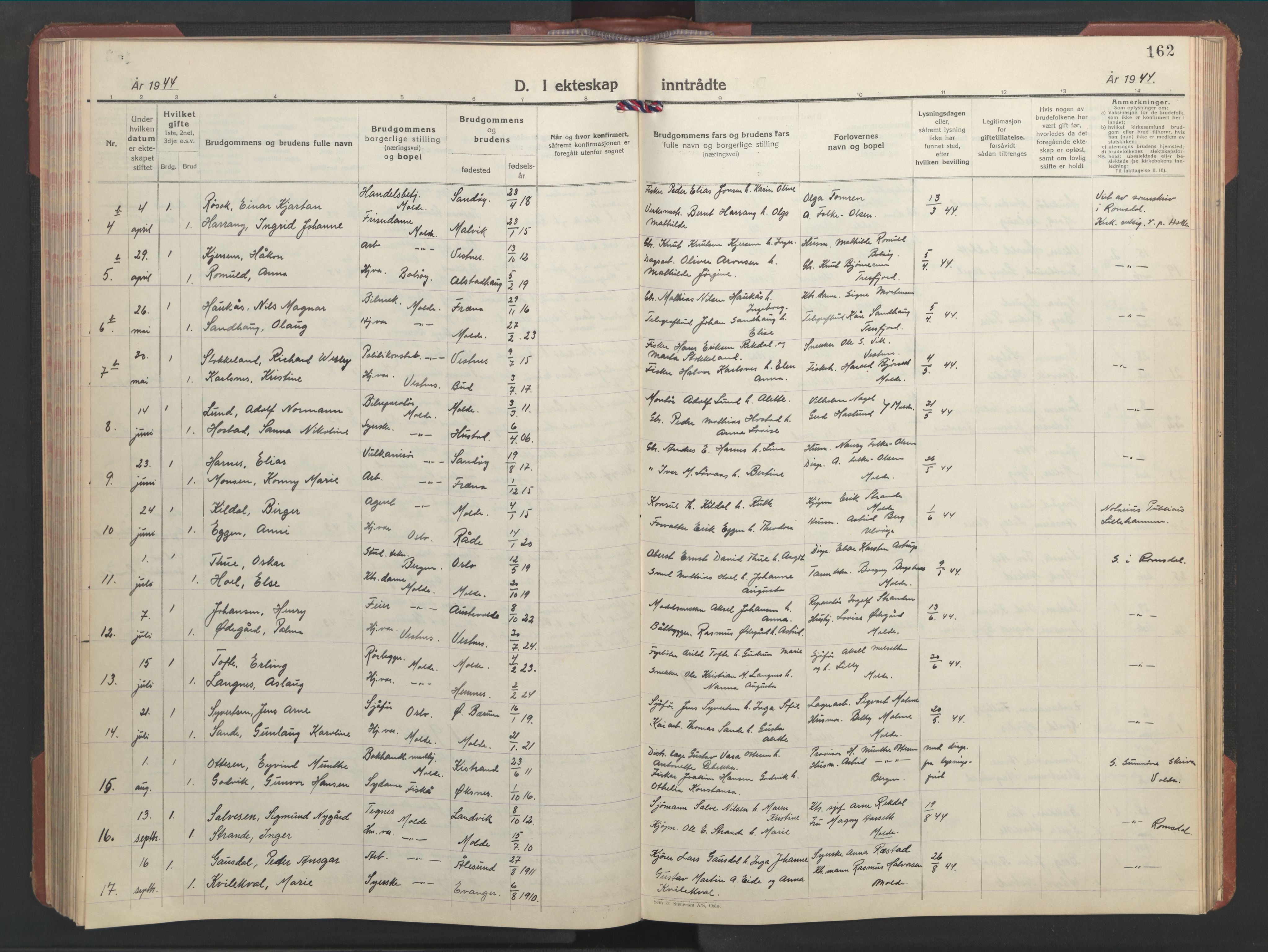 Ministerialprotokoller, klokkerbøker og fødselsregistre - Møre og Romsdal, SAT/A-1454/558/L0705: Klokkerbok nr. 558C06, 1940-1953, s. 162