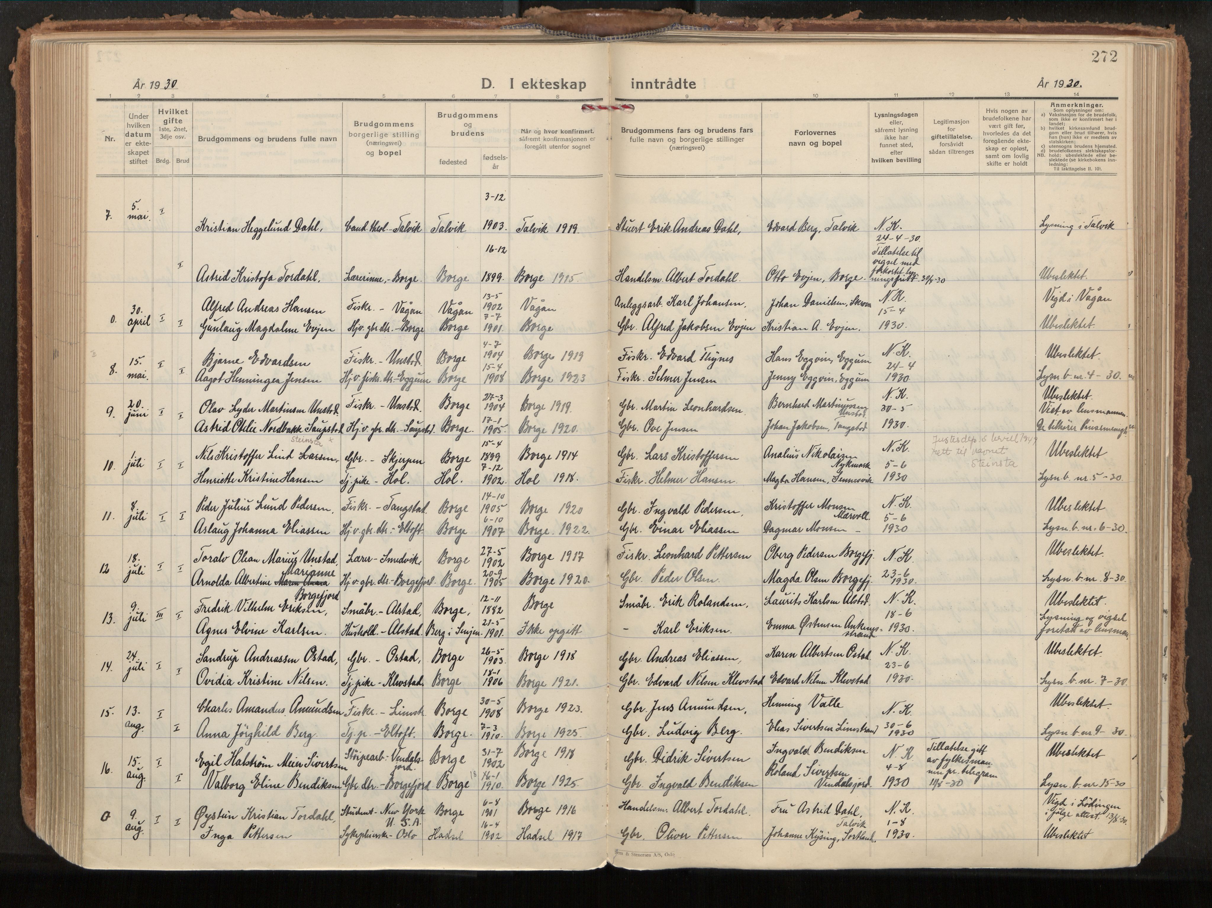 Ministerialprotokoller, klokkerbøker og fødselsregistre - Nordland, AV/SAT-A-1459/880/L1137: Ministerialbok nr. 880A11, 1927-1944, s. 272