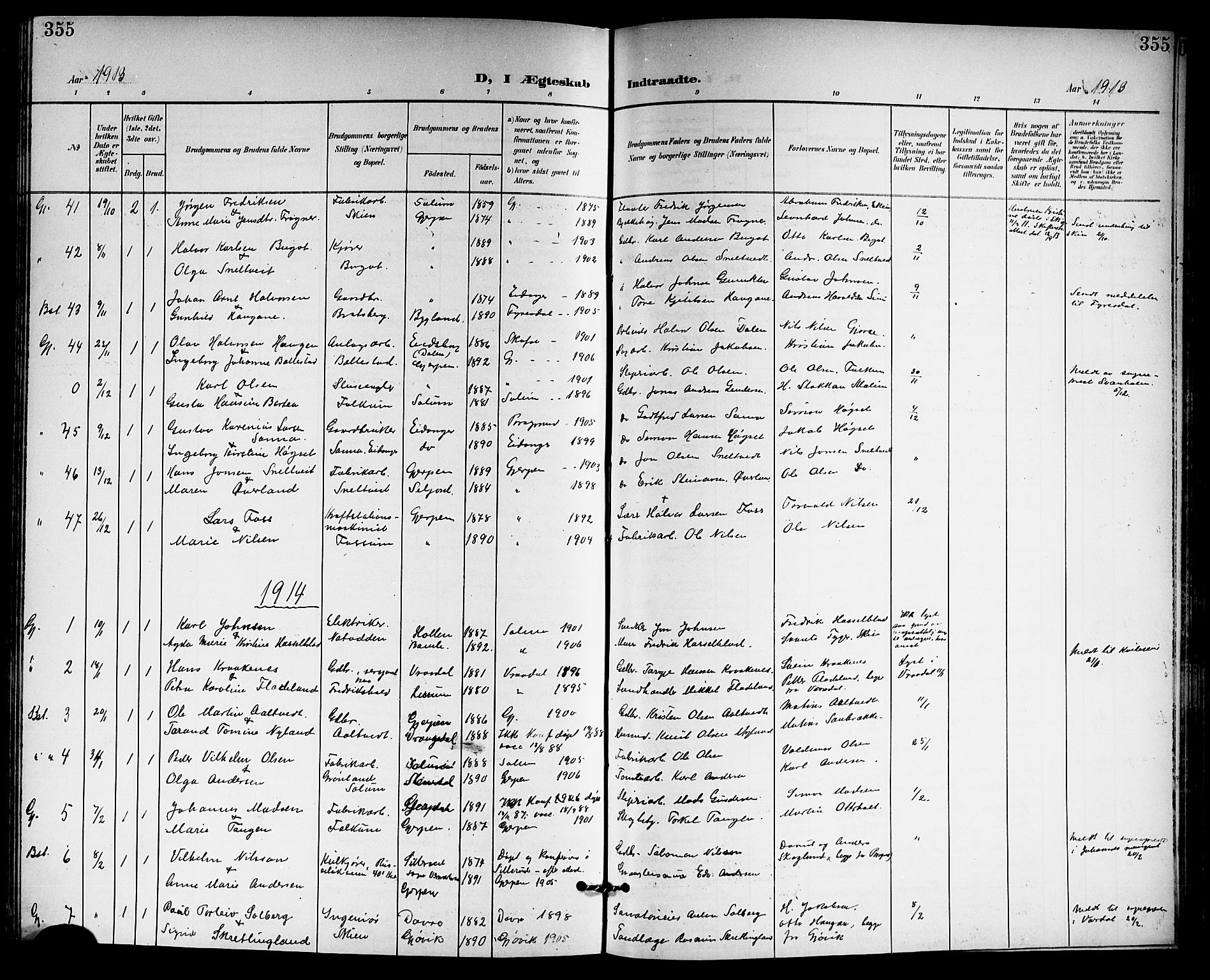 Gjerpen kirkebøker, AV/SAKO-A-265/G/Ga/L0003: Klokkerbok nr. I 3, 1901-1919, s. 355