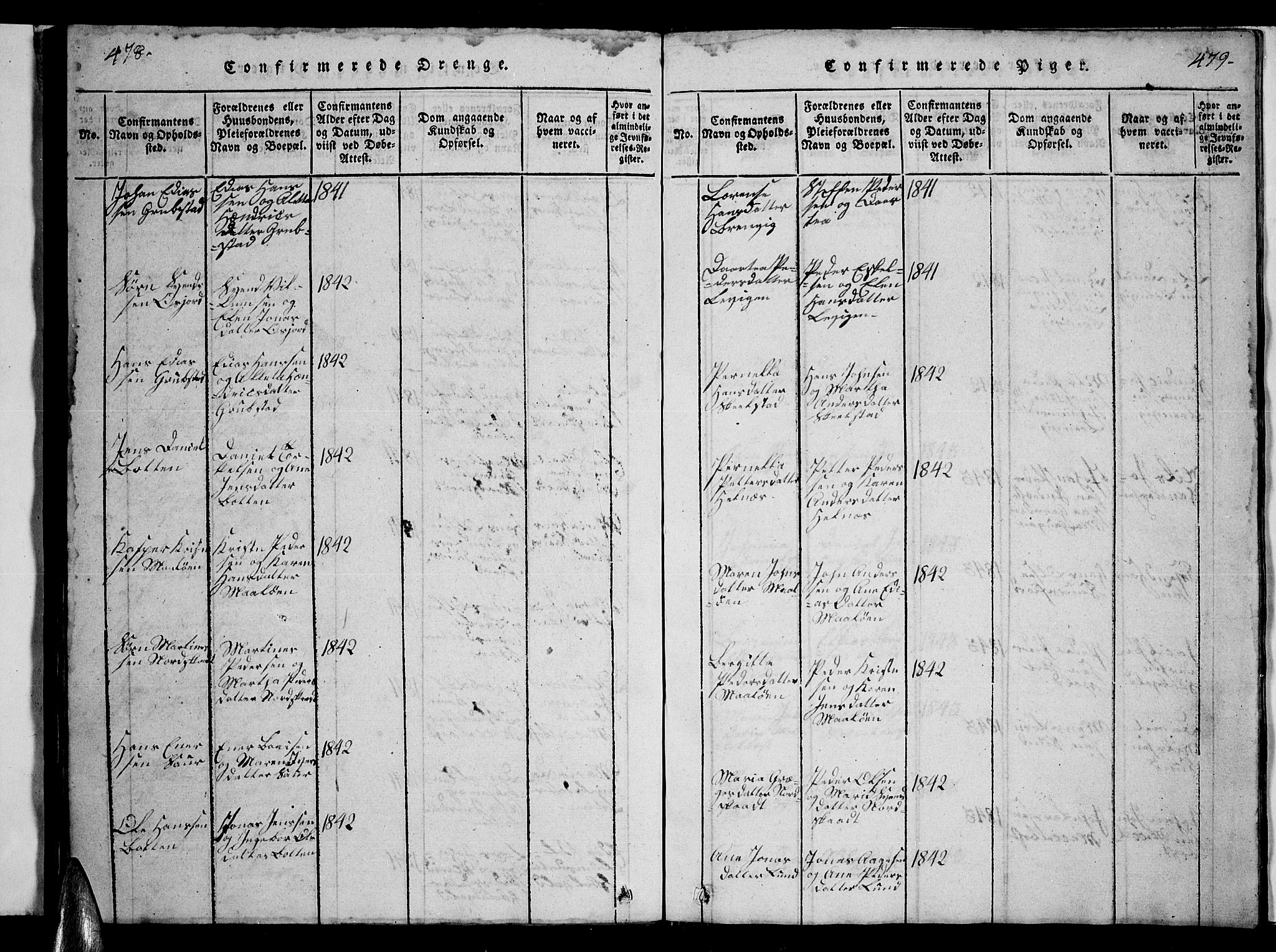 Ministerialprotokoller, klokkerbøker og fødselsregistre - Nordland, SAT/A-1459/857/L0826: Klokkerbok nr. 857C01, 1821-1852, s. 478-479