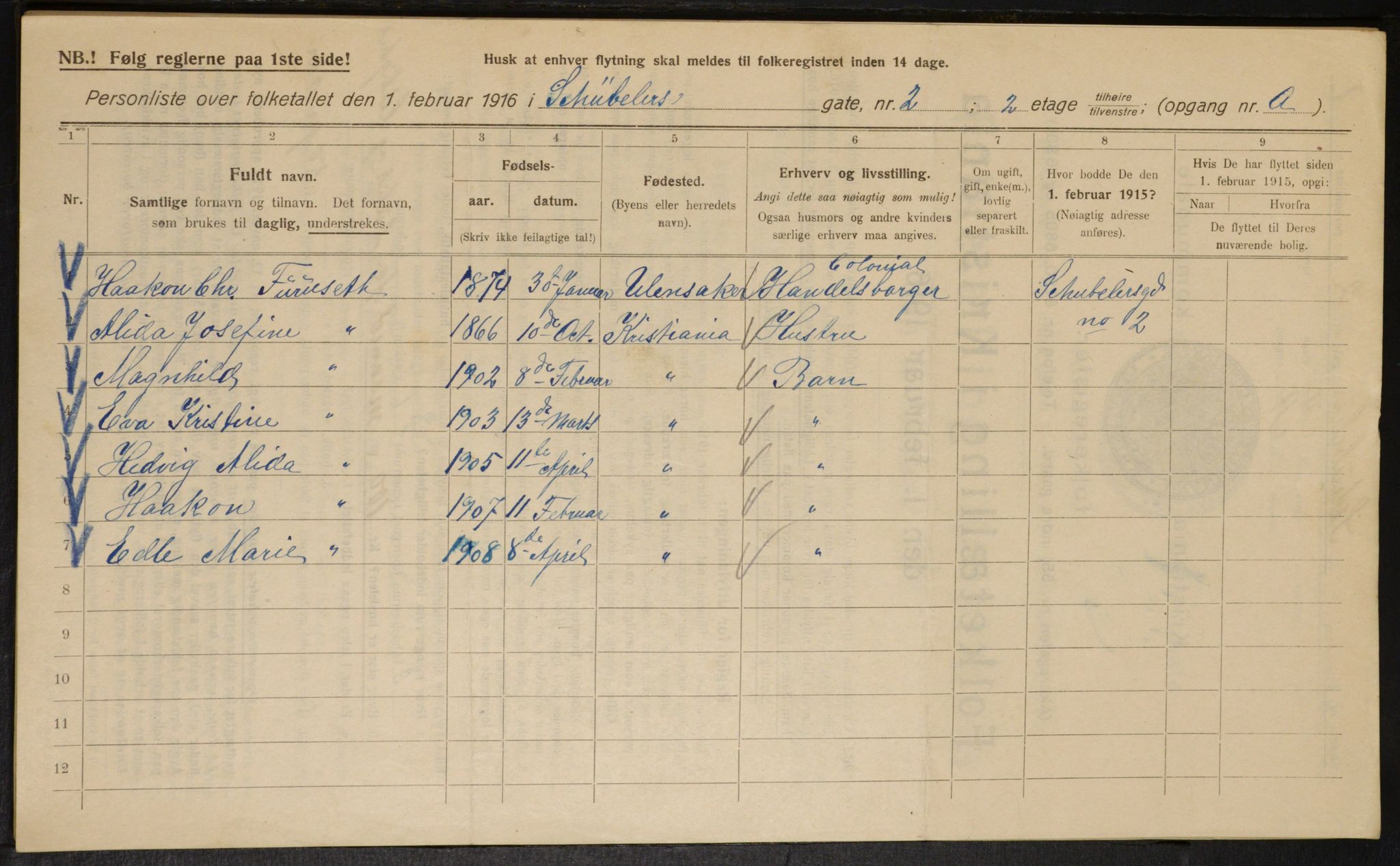 OBA, Kommunal folketelling 1.2.1916 for Kristiania, 1916, s. 95107