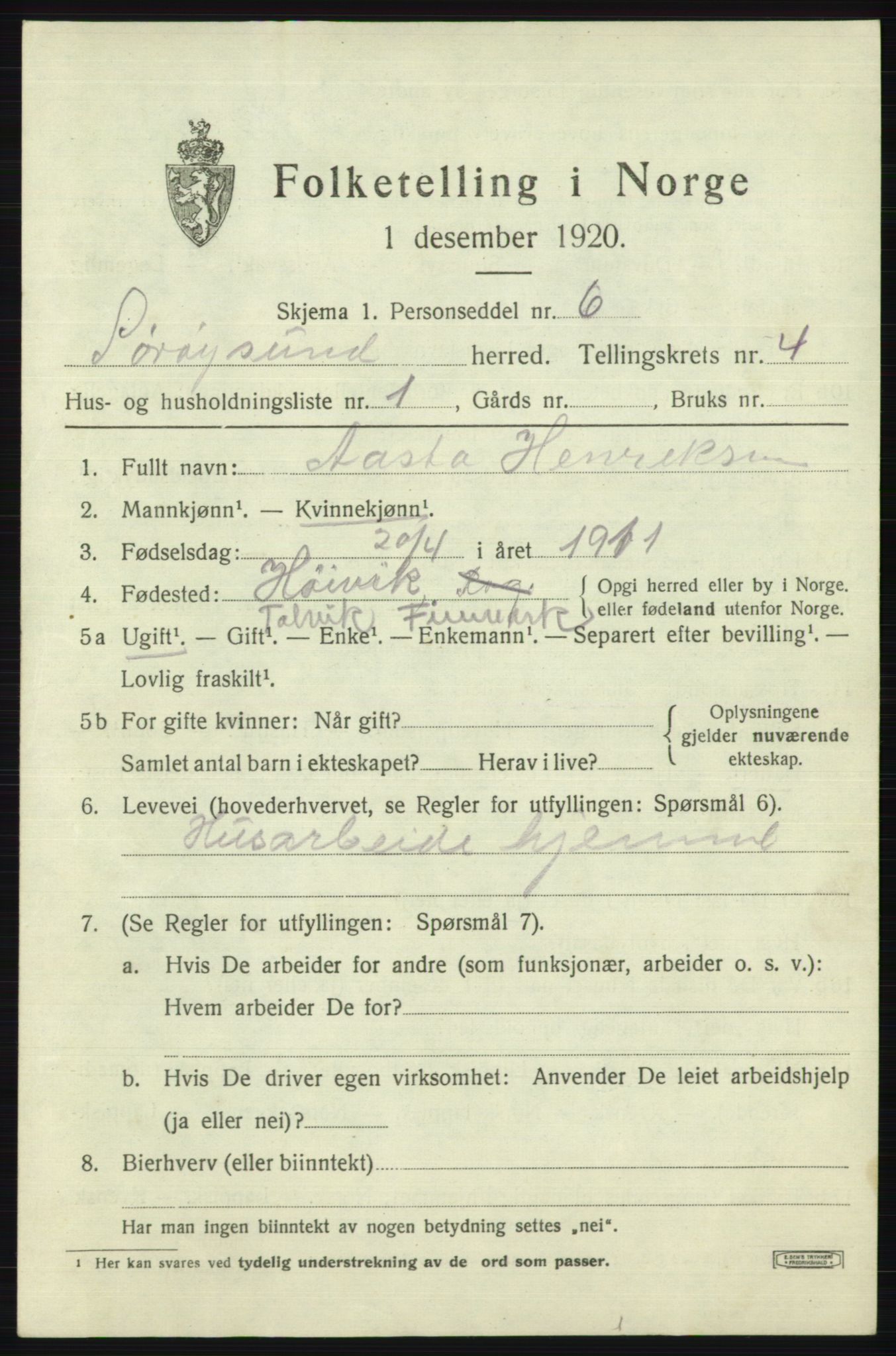 SATØ, Folketelling 1920 for 2016 Sørøysund herred, 1920, s. 1766