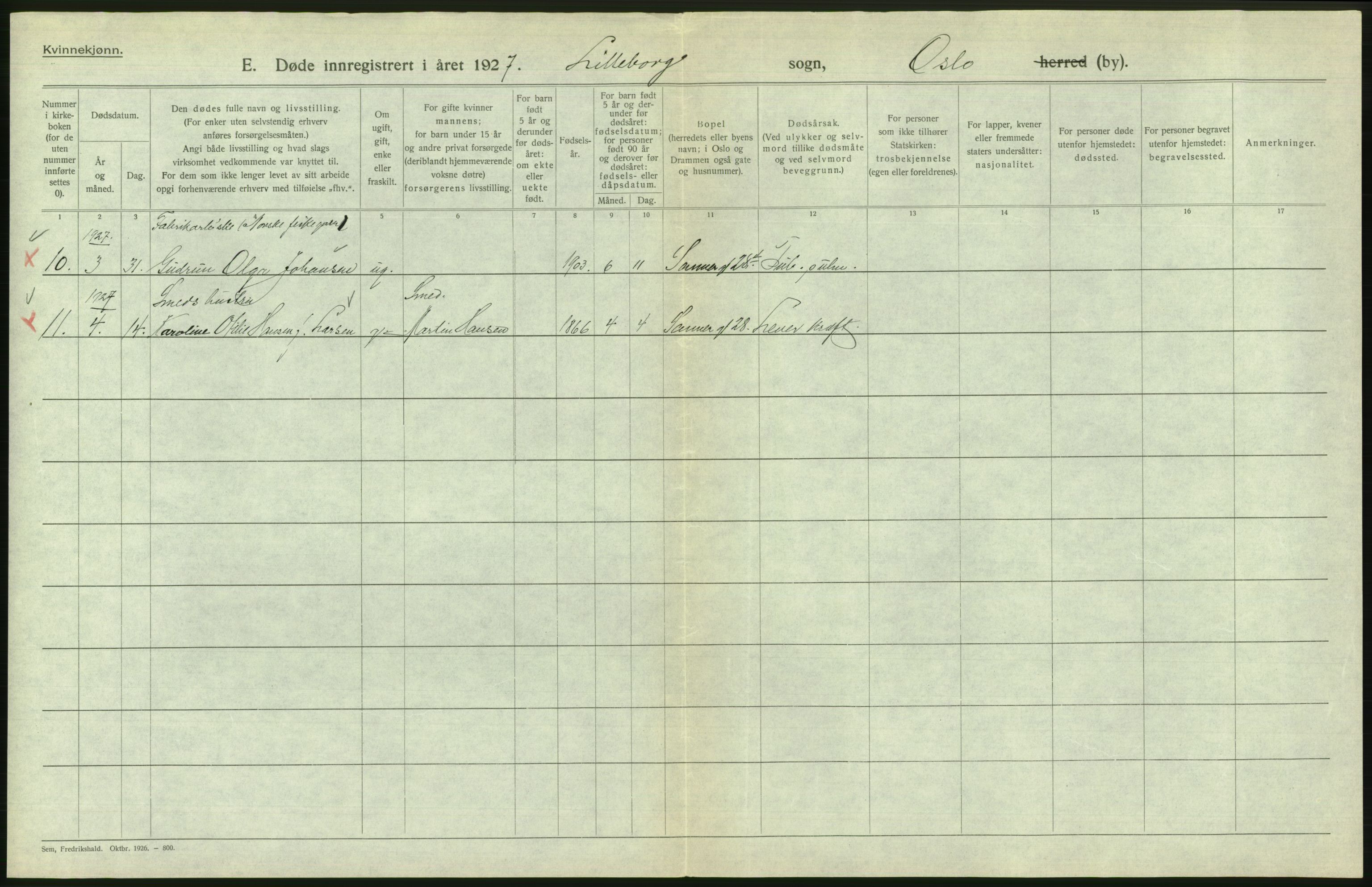 Statistisk sentralbyrå, Sosiodemografiske emner, Befolkning, AV/RA-S-2228/D/Df/Dfc/Dfcg/L0010: Oslo: Døde kvinner, dødfødte, 1927, s. 736