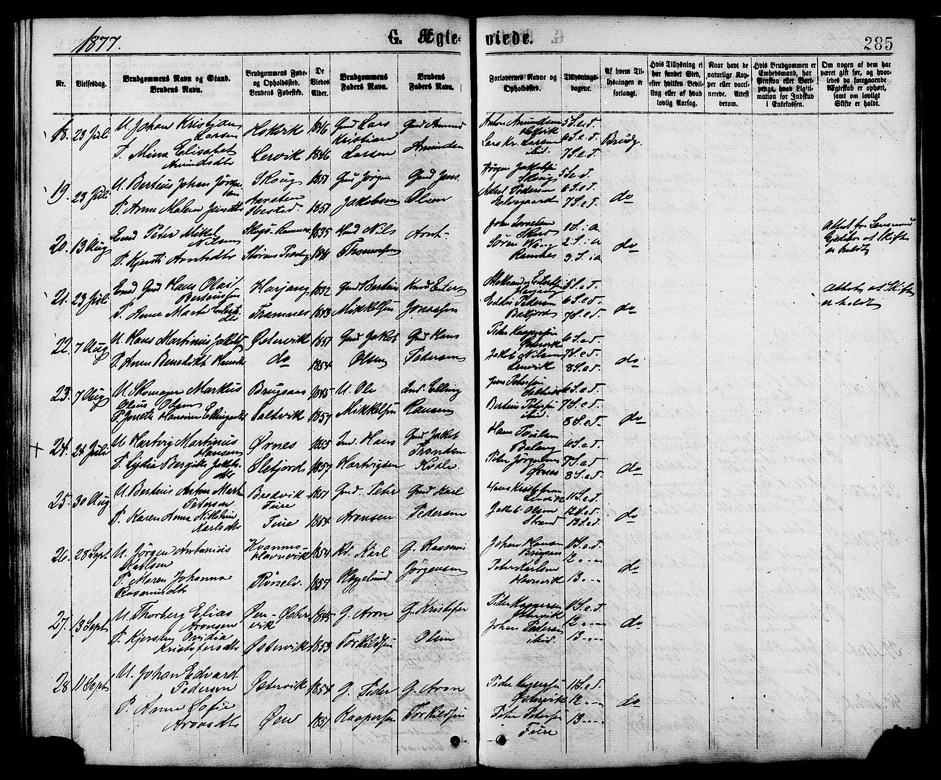 Ministerialprotokoller, klokkerbøker og fødselsregistre - Nordland, AV/SAT-A-1459/863/L0897: Ministerialbok nr. 863A09, 1872-1886, s. 285