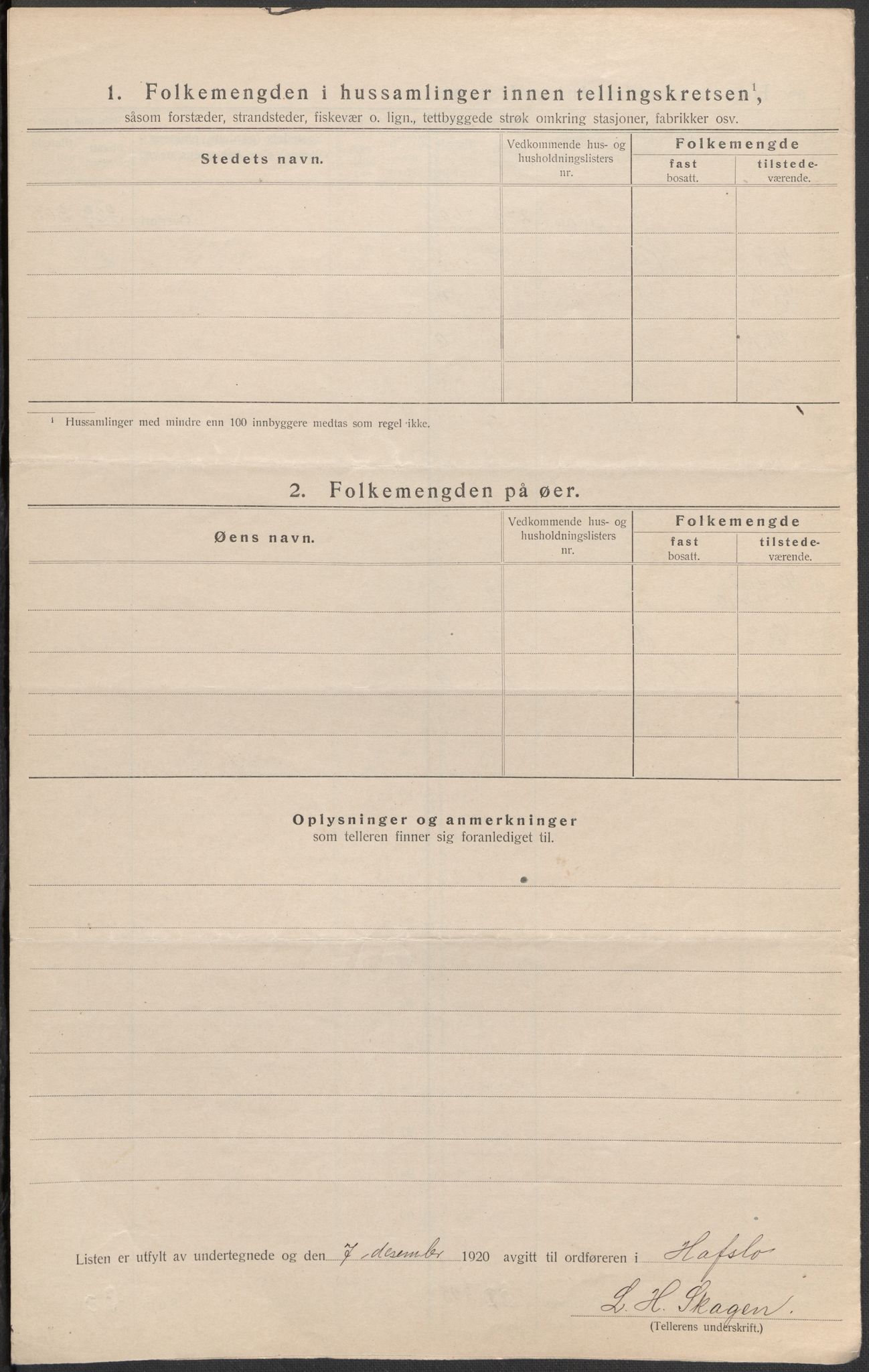 SAB, Folketelling 1920 for 1425 Hafslo herred, 1920, s. 7