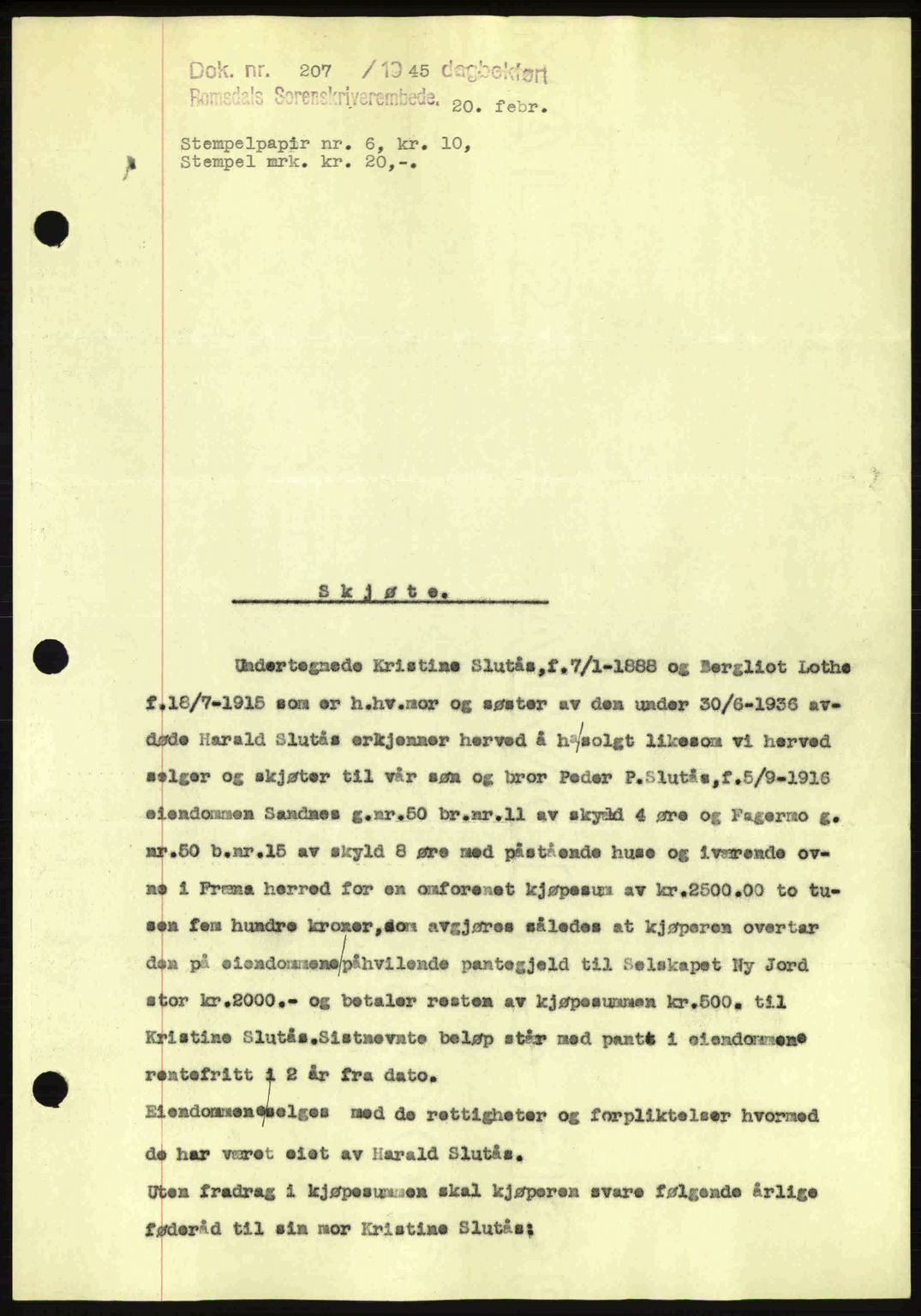 Romsdal sorenskriveri, SAT/A-4149/1/2/2C: Pantebok nr. A17, 1944-1945, Dagboknr: 207/1945