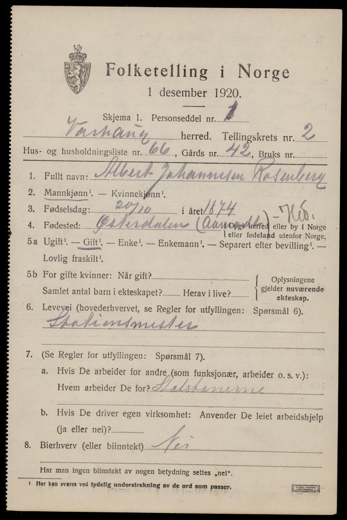 SAST, Folketelling 1920 for 1118 Varhaug herred, 1920, s. 2879