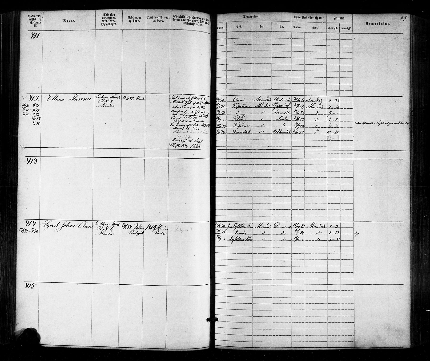 Mandal mønstringskrets, AV/SAK-2031-0016/F/Fa/L0005: Annotasjonsrulle nr 1-1909 med register, Y-15, 1868-1880, s. 115