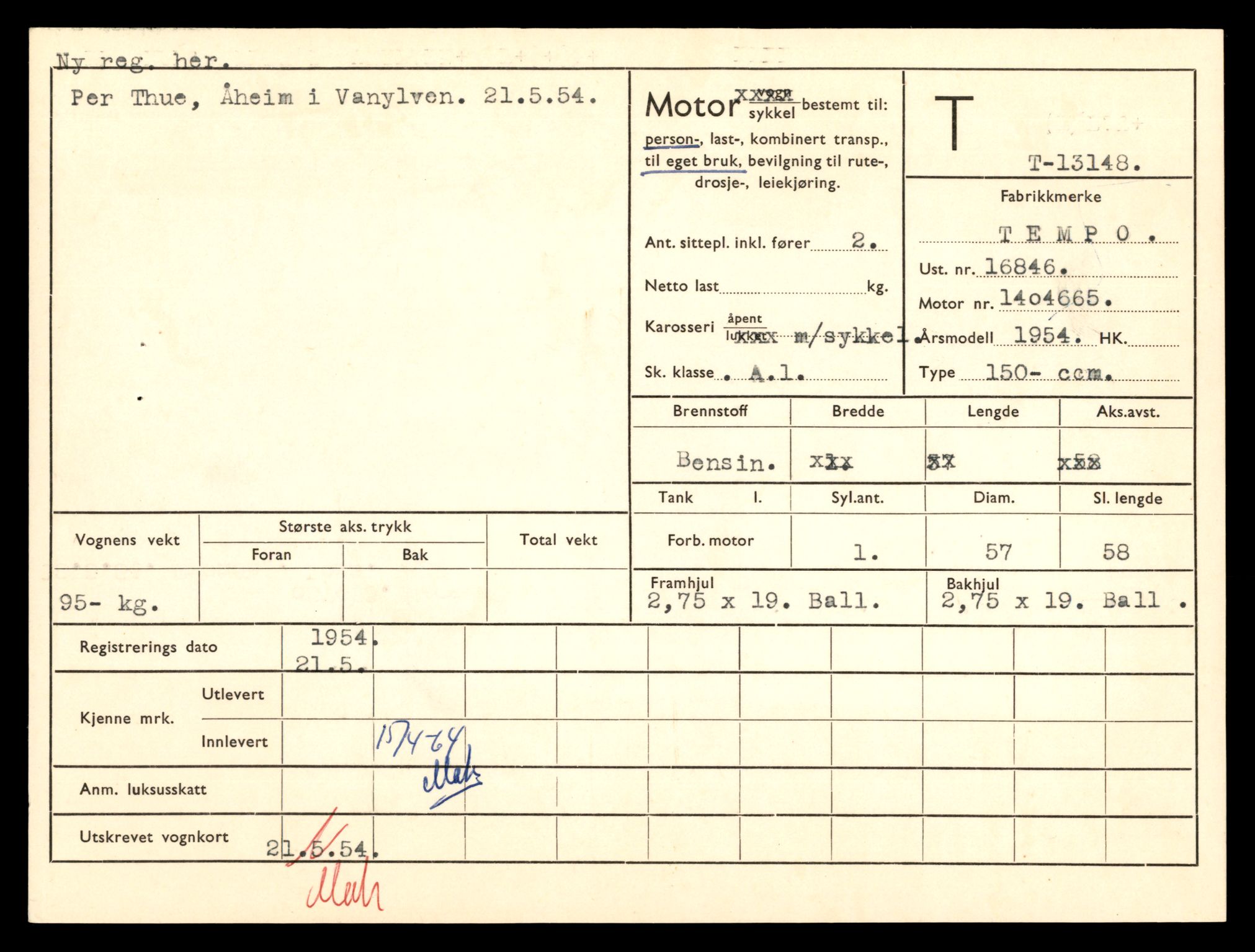 Møre og Romsdal vegkontor - Ålesund trafikkstasjon, AV/SAT-A-4099/F/Fe/L0037: Registreringskort for kjøretøy T 13031 - T 13179, 1927-1998, s. 2329