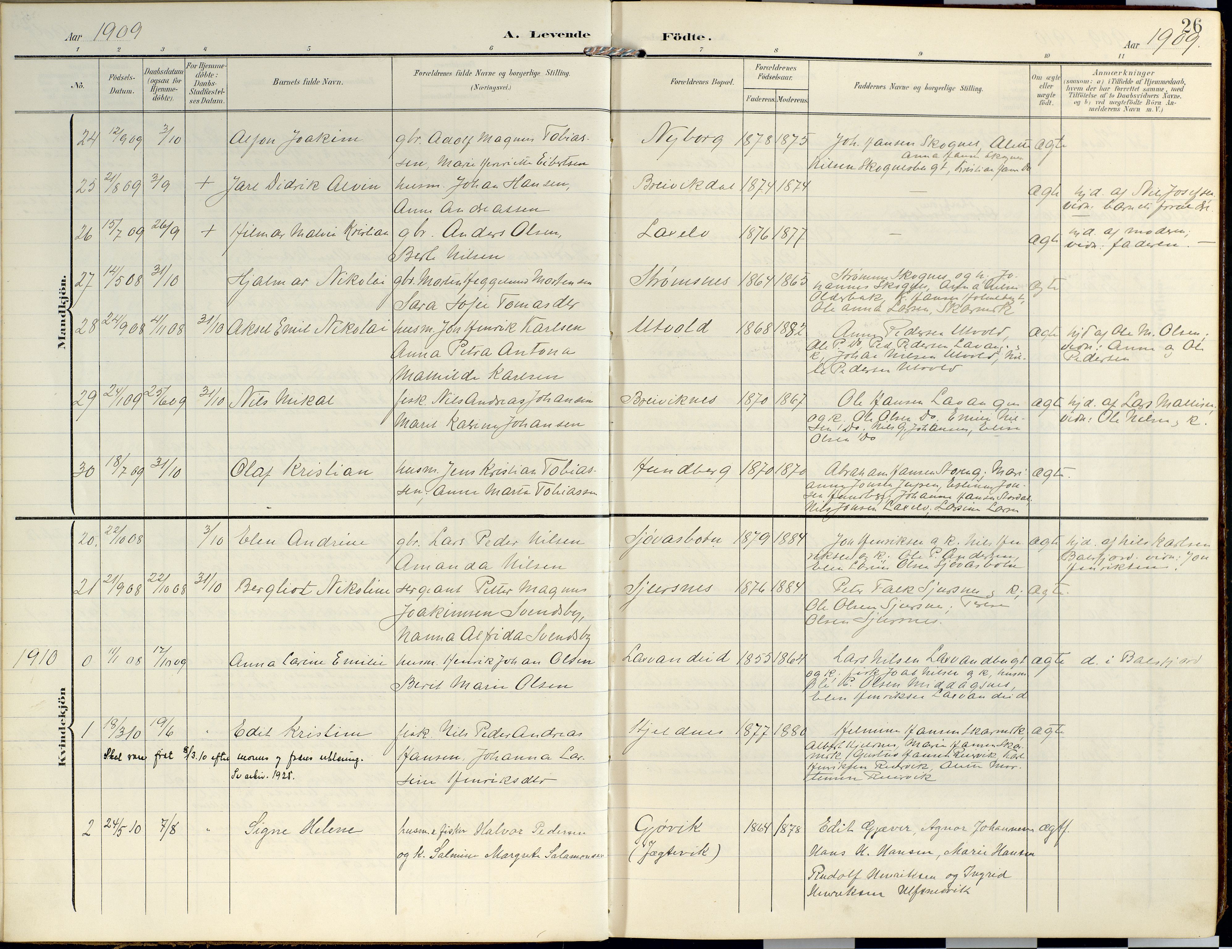 Lyngen sokneprestembete, AV/SATØ-S-1289/H/He/Hea/L0014kirke: Ministerialbok nr. 14, 1905-1920, s. 26