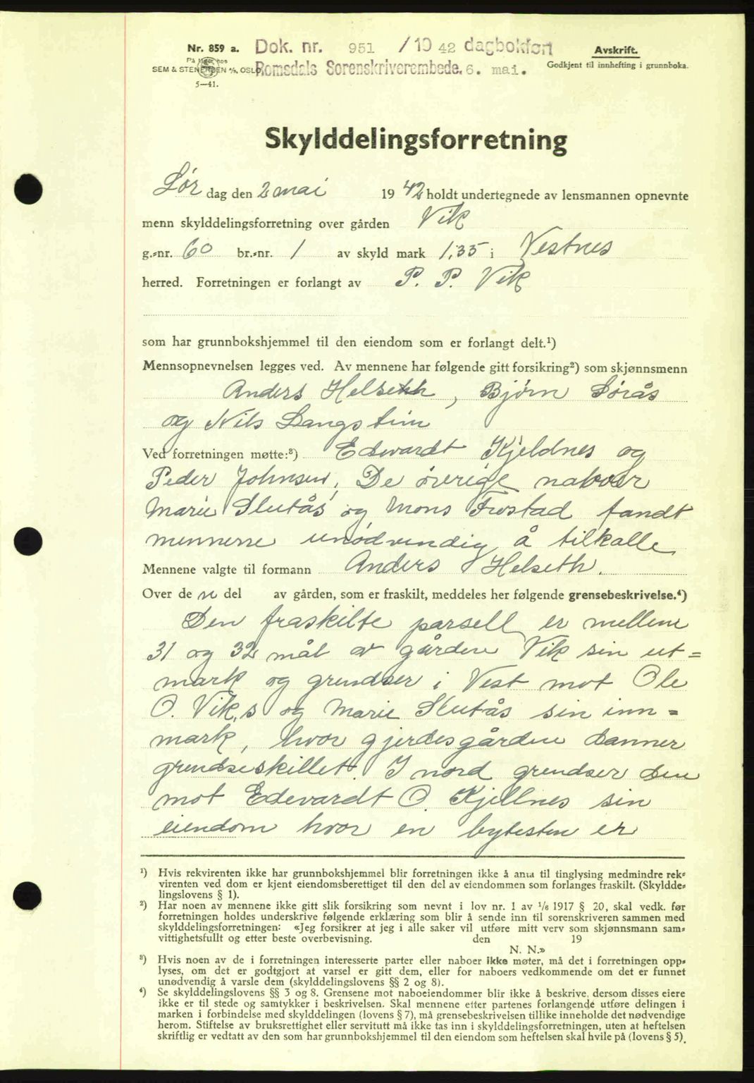 Romsdal sorenskriveri, SAT/A-4149/1/2/2C: Pantebok nr. A12, 1942-1942, Dagboknr: 951/1942