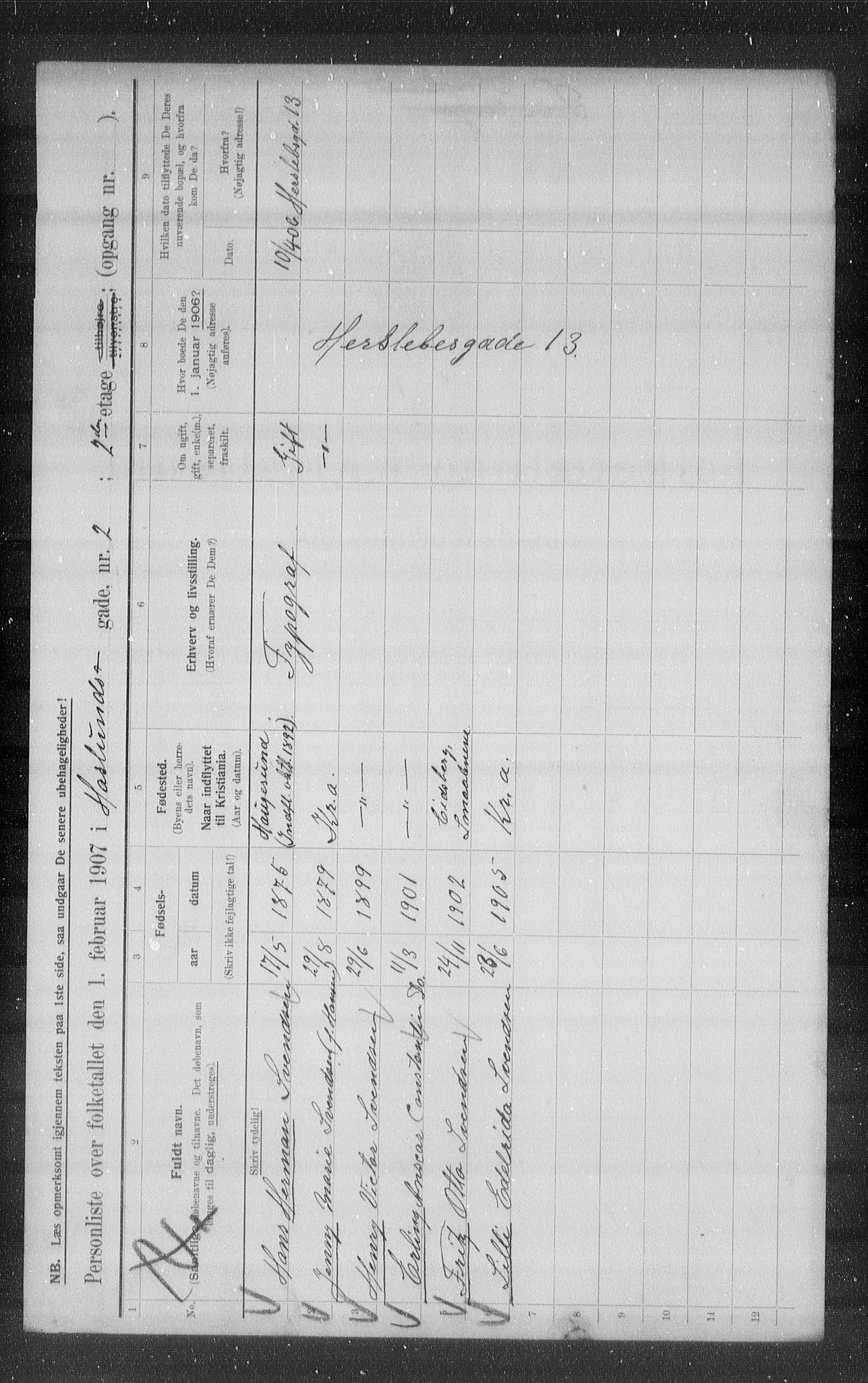 OBA, Kommunal folketelling 1.2.1907 for Kristiania kjøpstad, 1907, s. 18080