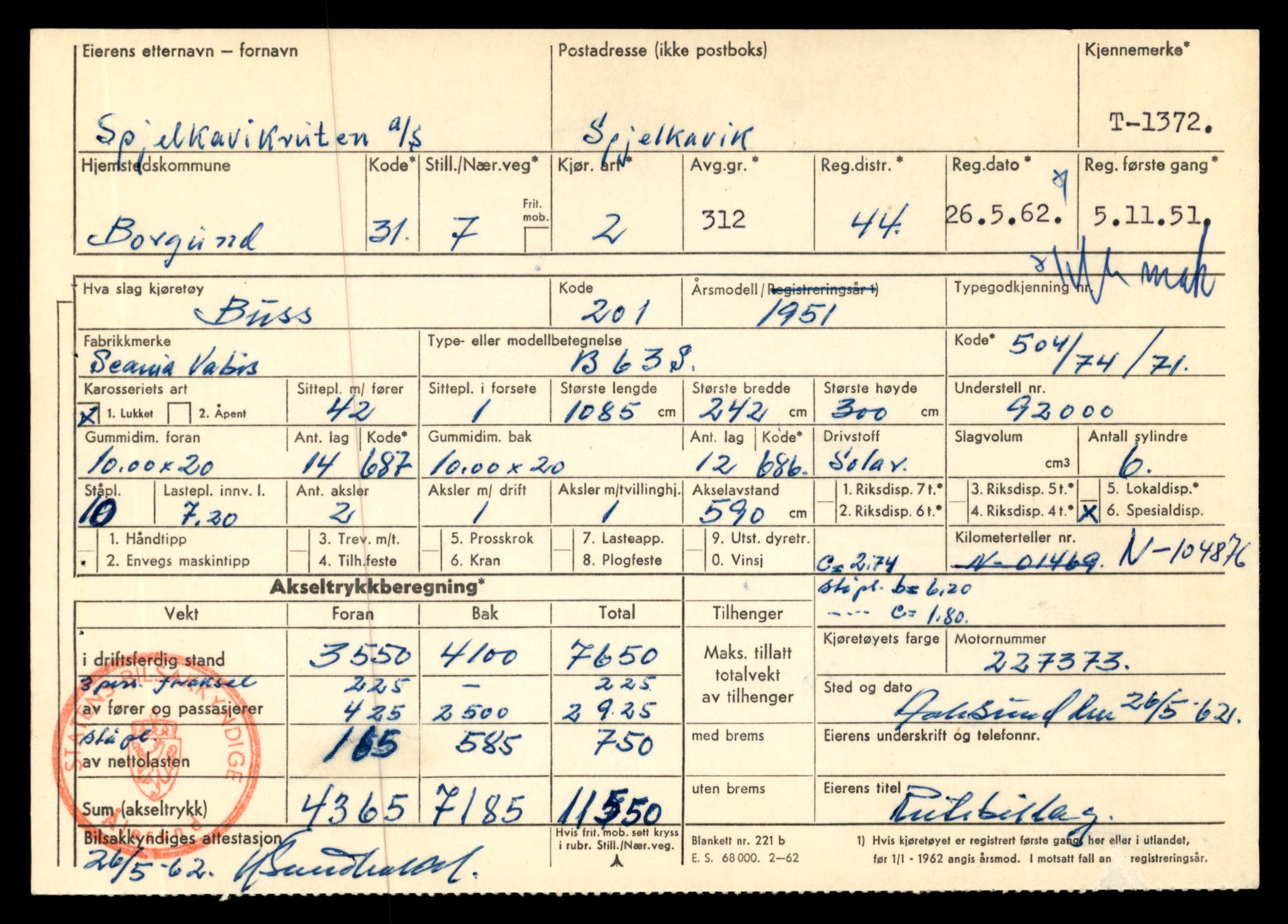 Møre og Romsdal vegkontor - Ålesund trafikkstasjon, AV/SAT-A-4099/F/Fe/L0012: Registreringskort for kjøretøy T 1290 - T 1450, 1927-1998, s. 1866