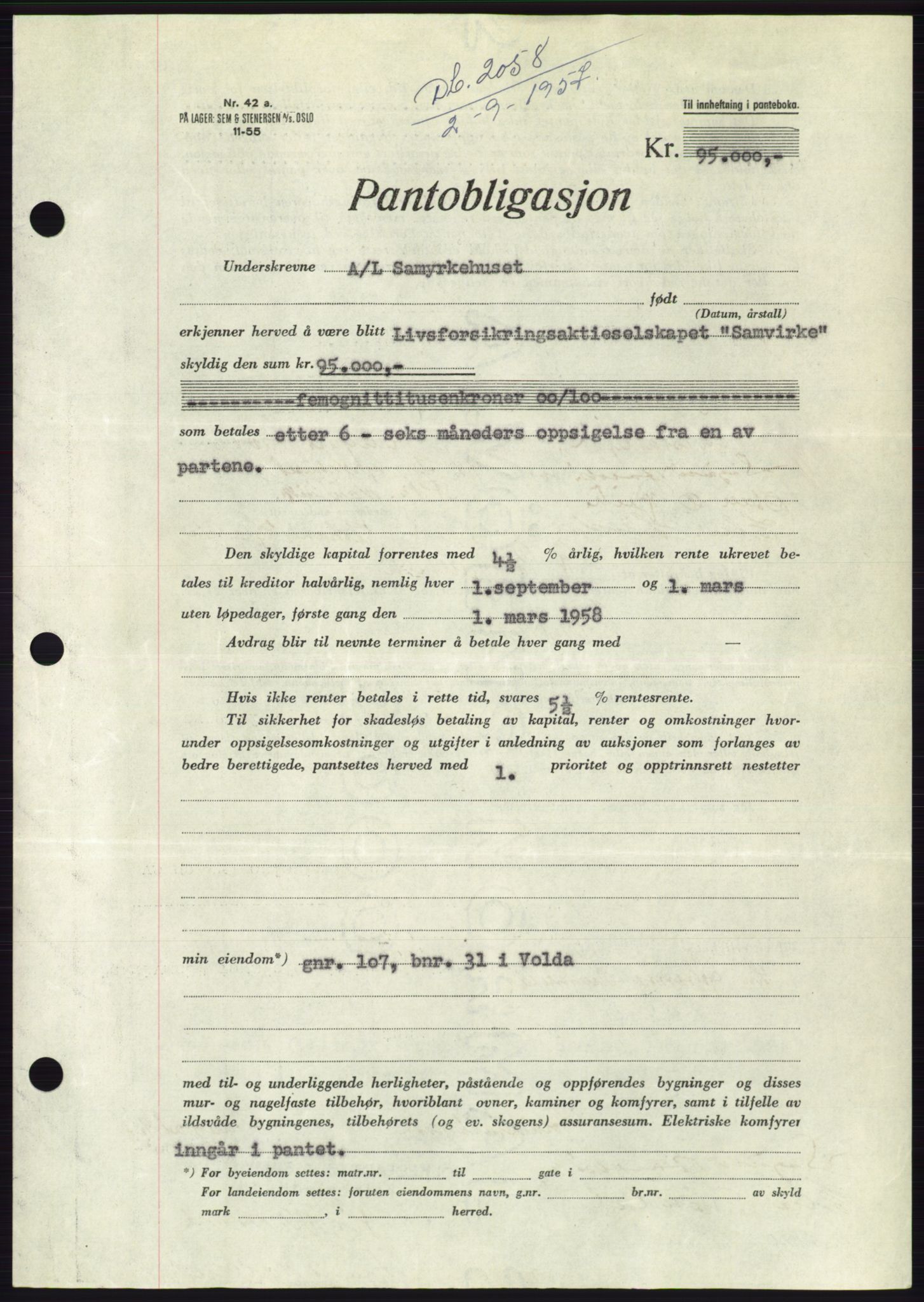 Søre Sunnmøre sorenskriveri, AV/SAT-A-4122/1/2/2C/L0130: Pantebok nr. 18B, 1957-1958, Dagboknr: 2058/1957