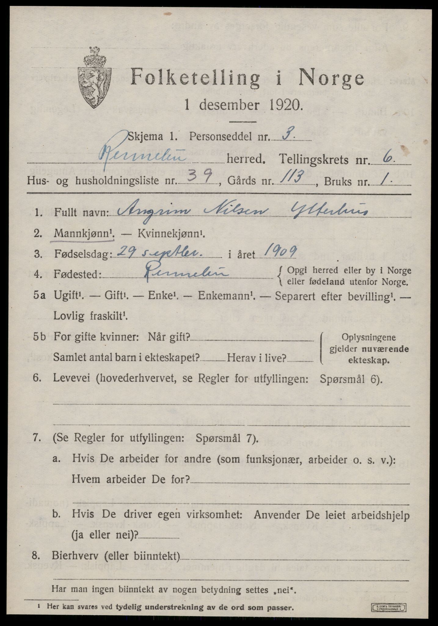 SAT, Folketelling 1920 for 1635 Rennebu herred, 1920, s. 4878