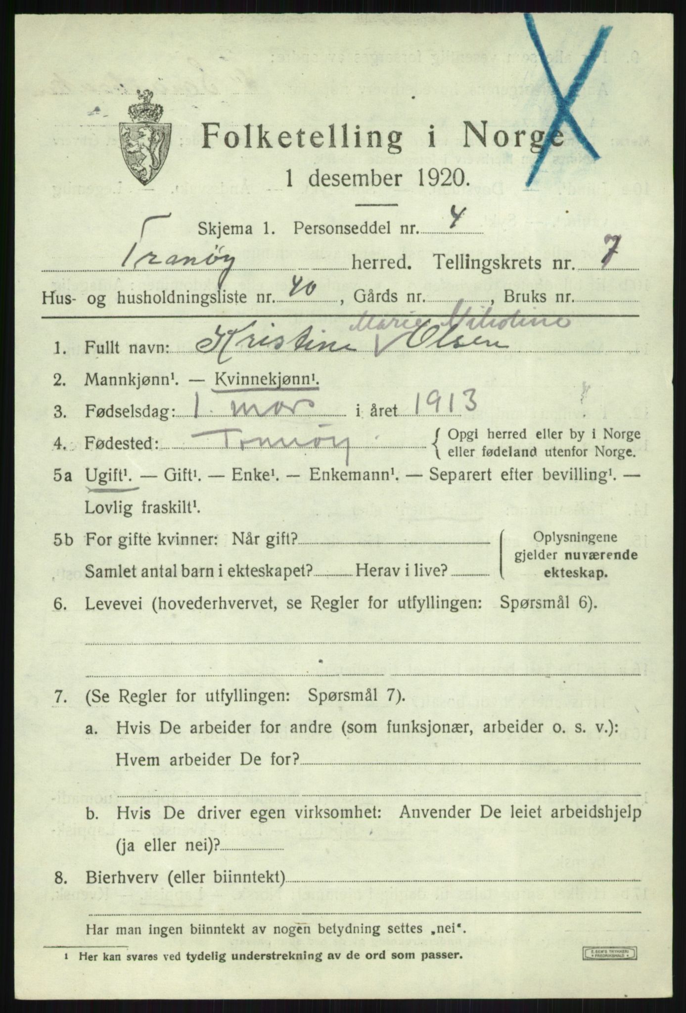 SATØ, Folketelling 1920 for 1927 Tranøy herred, 1920, s. 3813