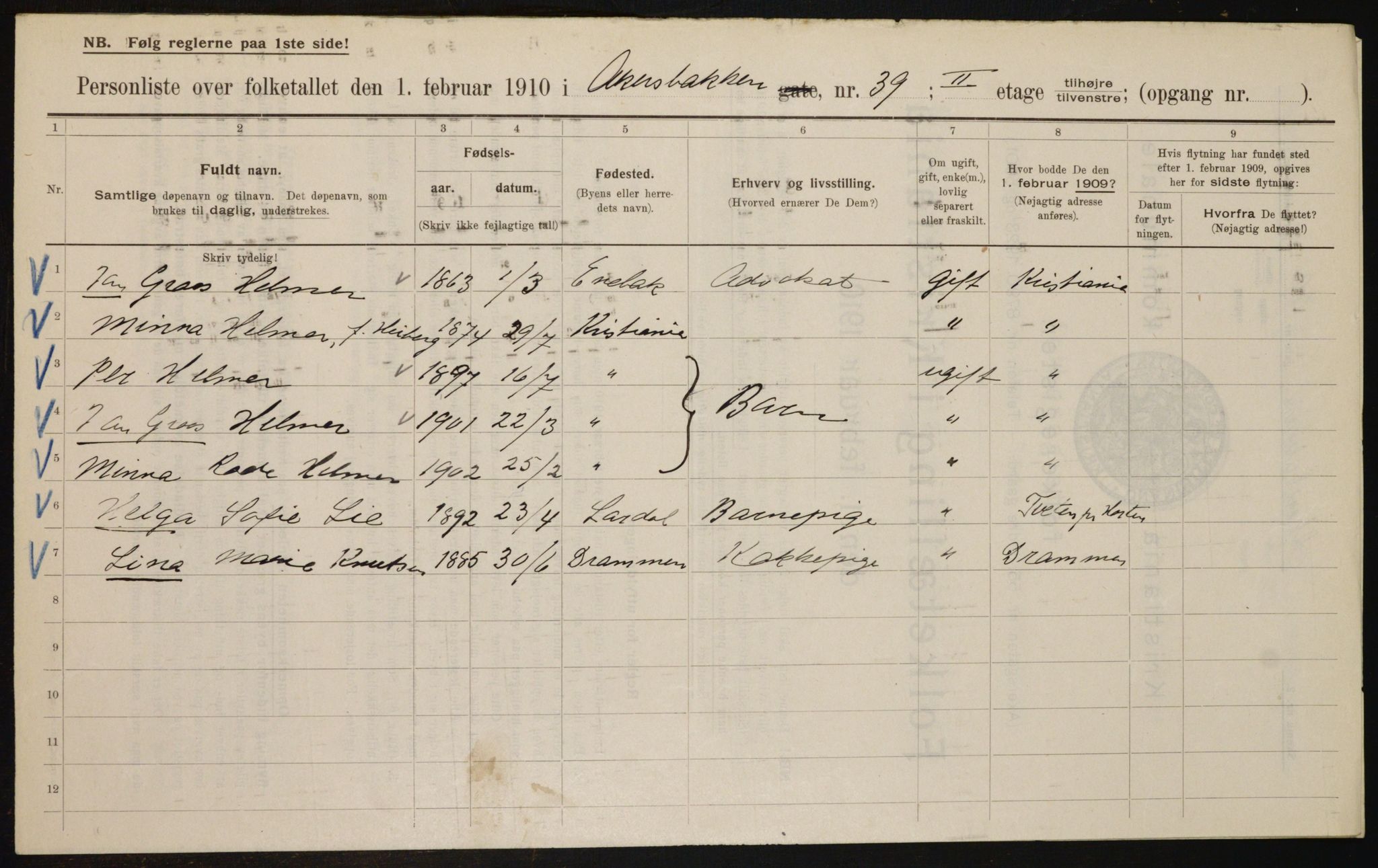 OBA, Kommunal folketelling 1.2.1910 for Kristiania, 1910, s. 290
