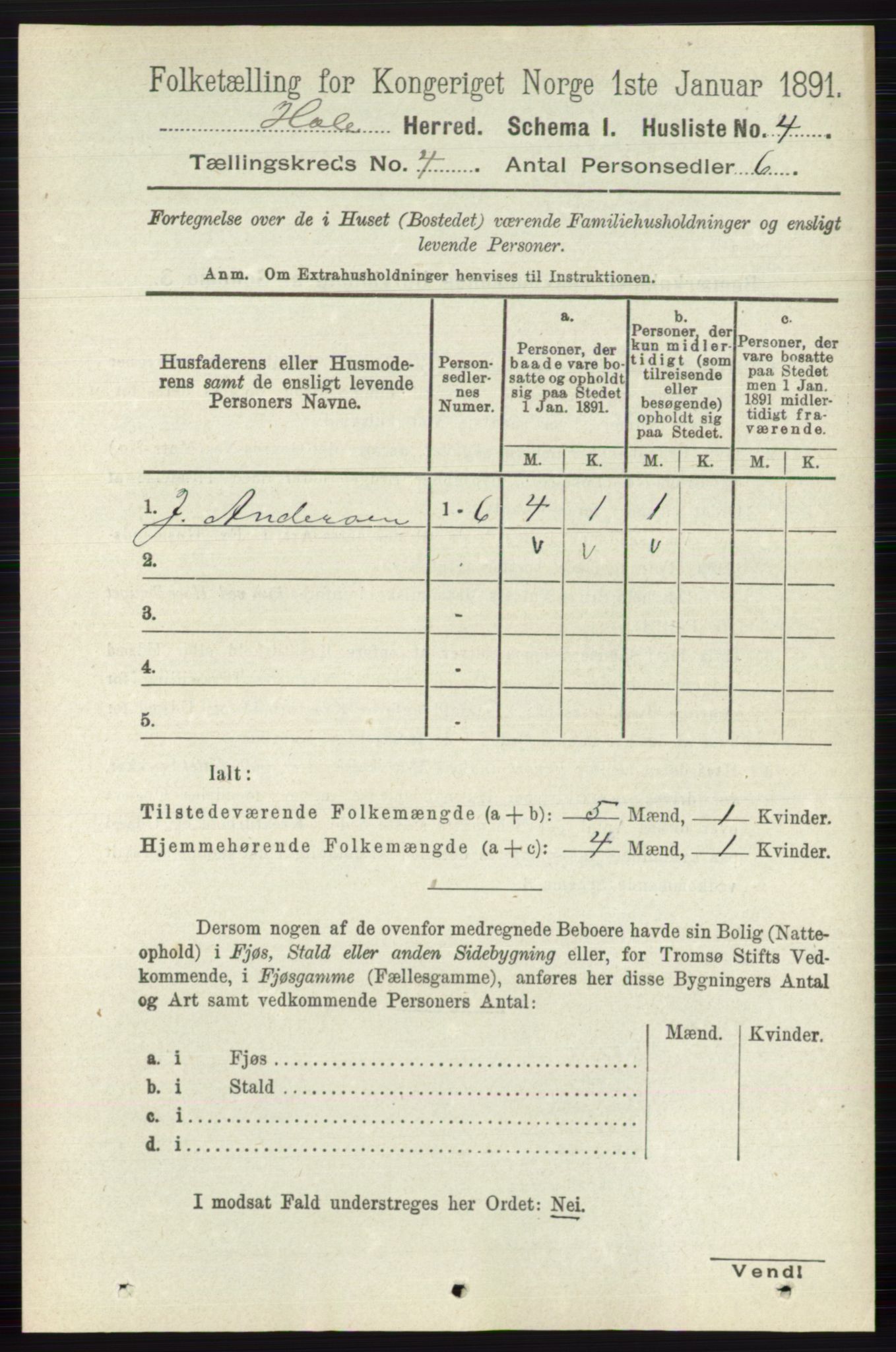 RA, Folketelling 1891 for 0612 Hole herred, 1891, s. 1735