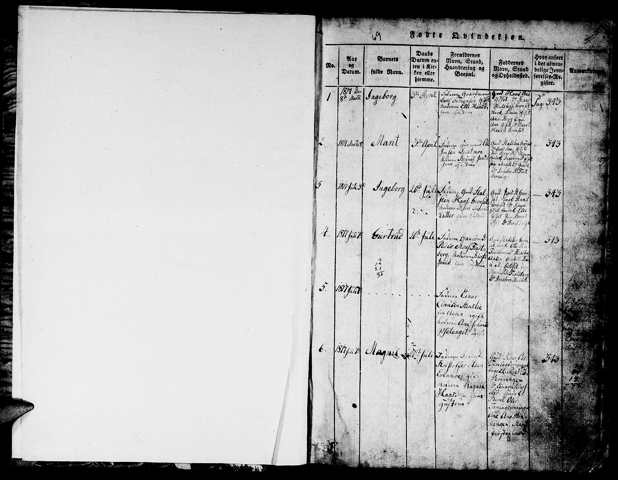 Ministerialprotokoller, klokkerbøker og fødselsregistre - Sør-Trøndelag, SAT/A-1456/685/L0976: Klokkerbok nr. 685C01, 1817-1878, s. 1