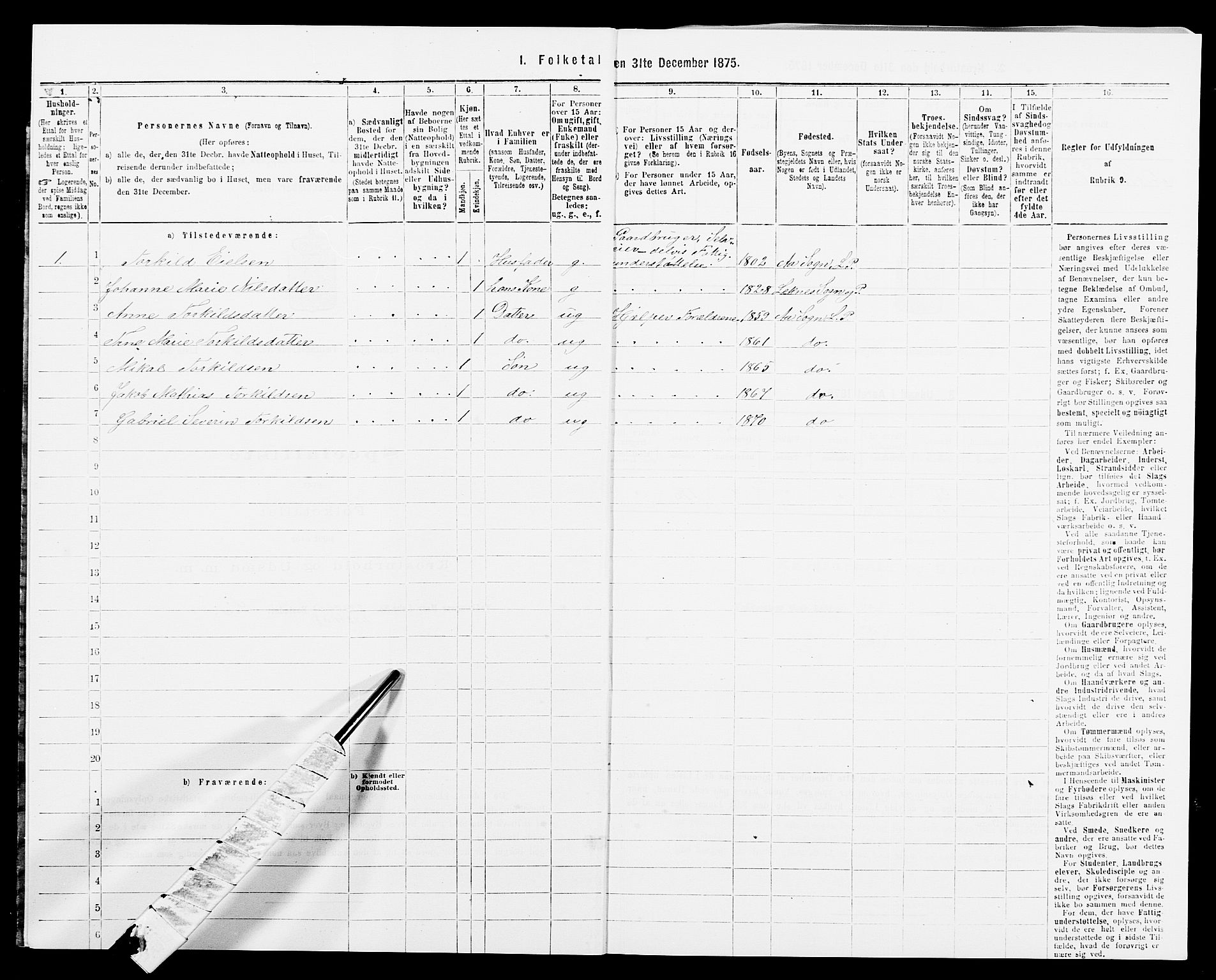 SAK, Folketelling 1875 for 1032P Lyngdal prestegjeld, 1875, s. 966