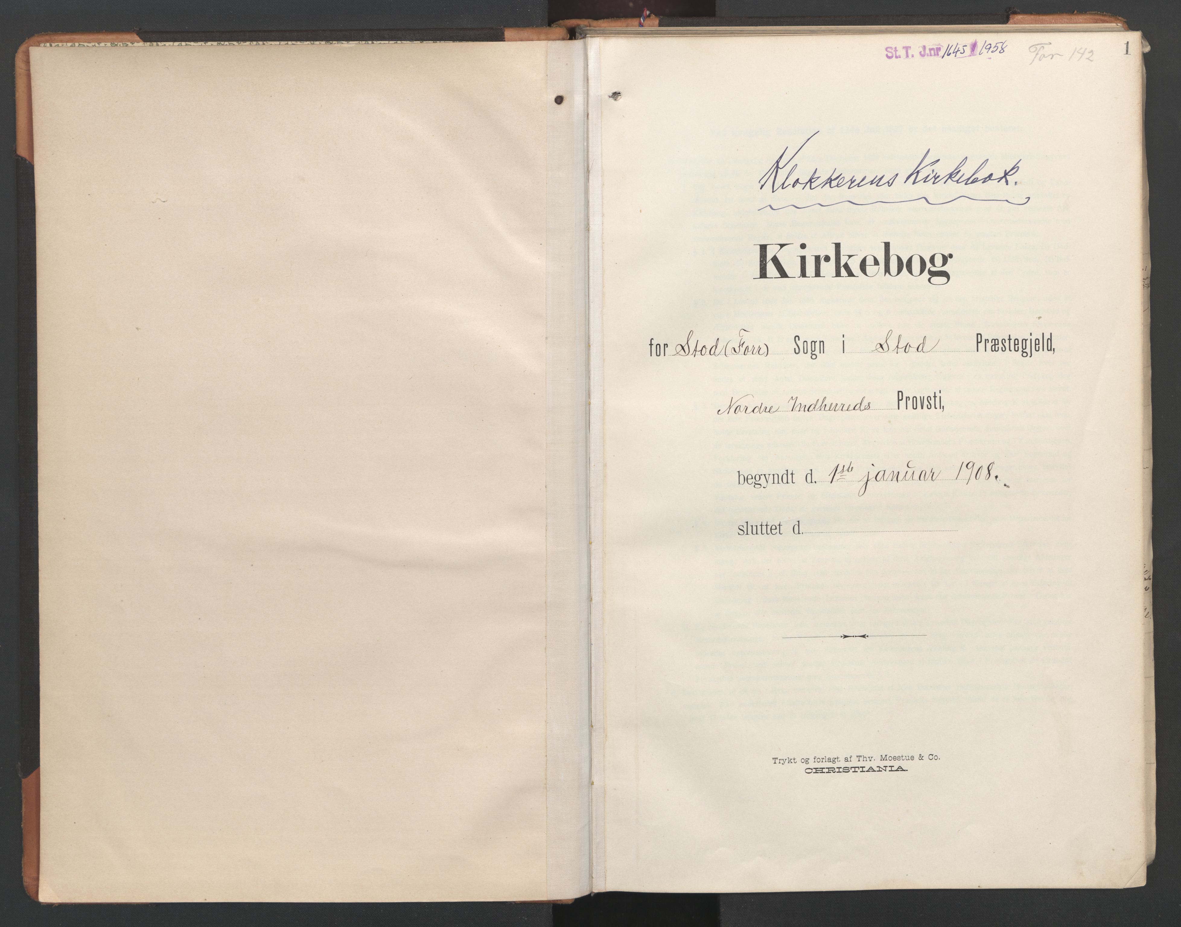 Ministerialprotokoller, klokkerbøker og fødselsregistre - Nord-Trøndelag, AV/SAT-A-1458/746/L0455: Klokkerbok nr. 746C01, 1908-1933, s. 1