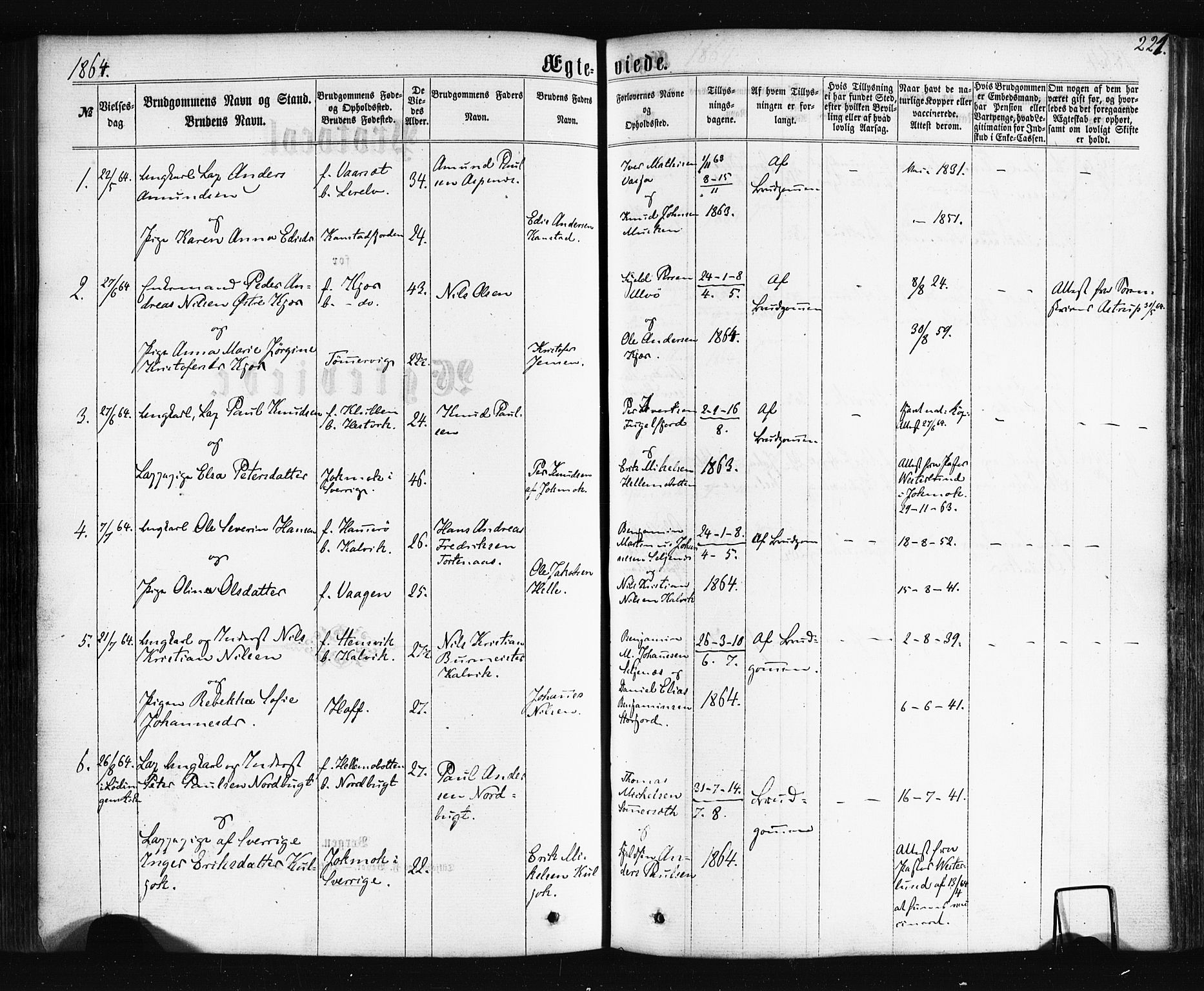 Ministerialprotokoller, klokkerbøker og fødselsregistre - Nordland, SAT/A-1459/861/L0867: Ministerialbok nr. 861A02, 1864-1878, s. 221