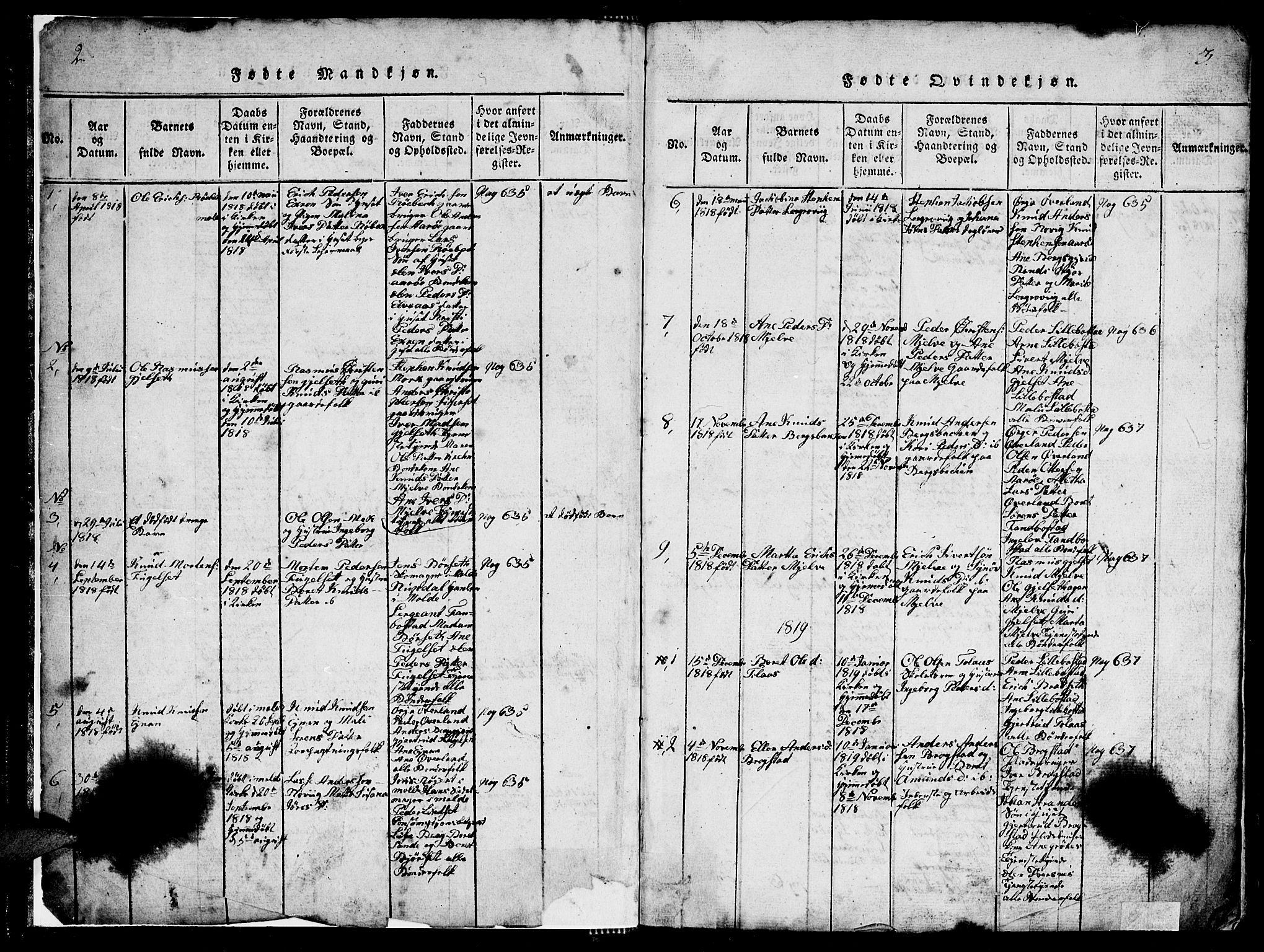 Ministerialprotokoller, klokkerbøker og fødselsregistre - Møre og Romsdal, SAT/A-1454/555/L0665: Klokkerbok nr. 555C01, 1818-1868, s. 2-3