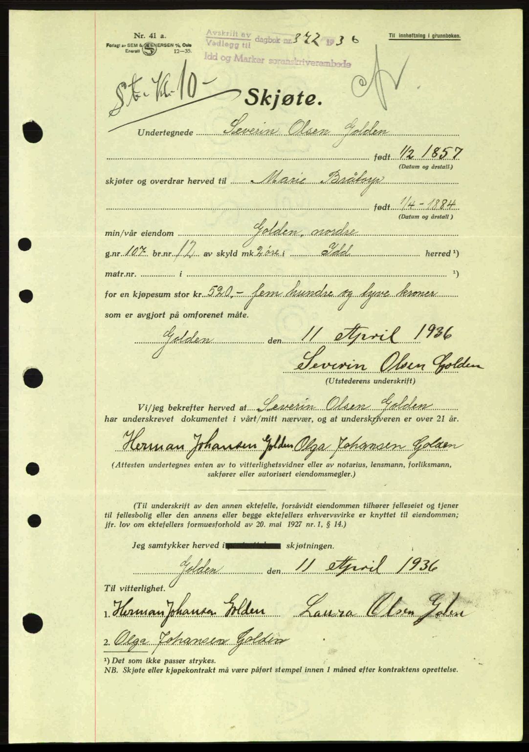 Idd og Marker sorenskriveri, AV/SAO-A-10283/G/Gb/Gbb/L0001: Pantebok nr. A1, 1936-1937, Dagboknr: 372/1936