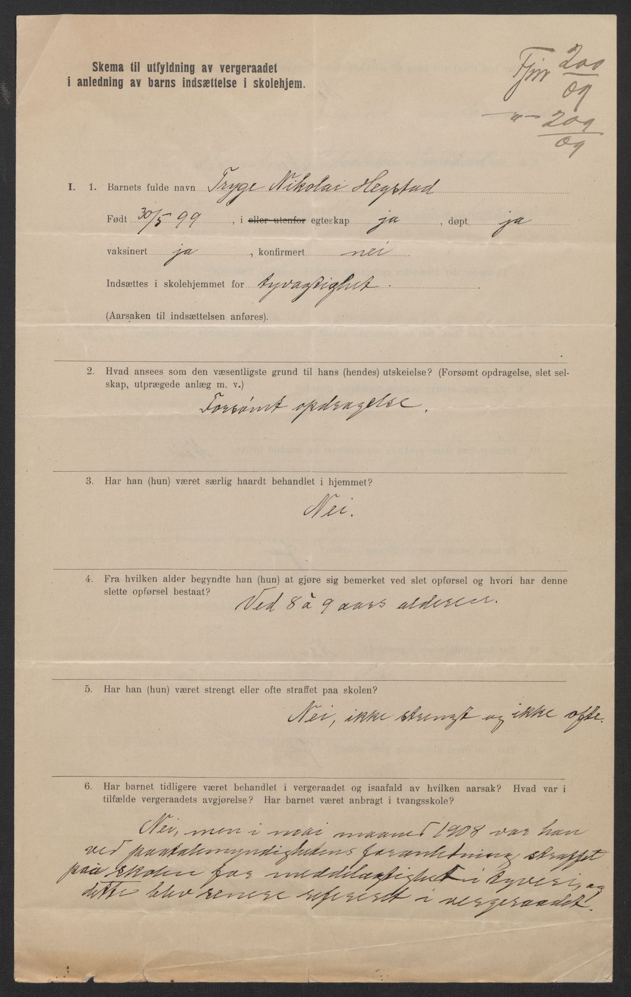 Falstad skolehjem, AV/RA-S-1676/E/Eb/L0009: Elevmapper løpenr. 189-209, 1909-1916, s. 278