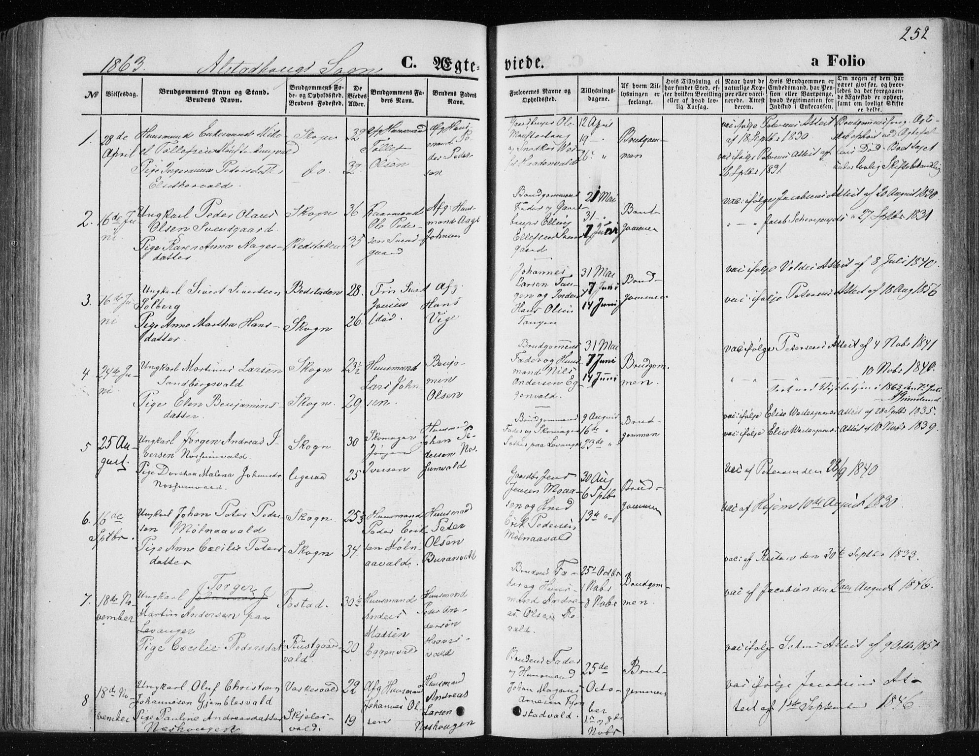 Ministerialprotokoller, klokkerbøker og fødselsregistre - Nord-Trøndelag, AV/SAT-A-1458/717/L0157: Ministerialbok nr. 717A08 /1, 1863-1877, s. 252