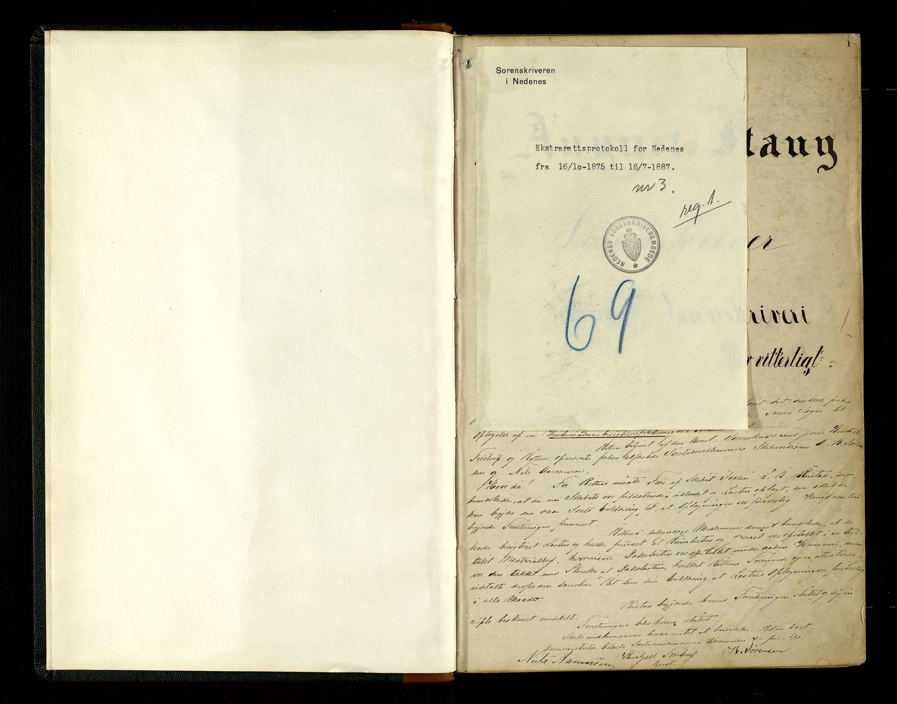 Nedenes sorenskriveri, SAK/1221-0006/F/Fb/L0003: Ekstrarettsprotokoll nr 3, 1875-1887