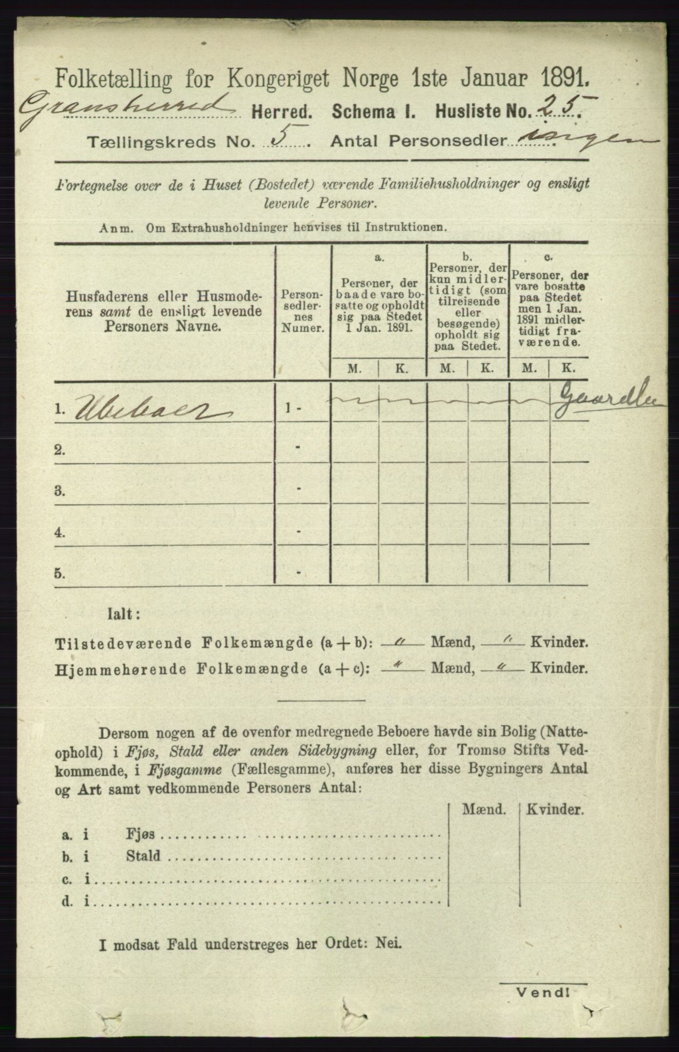 RA, Folketelling 1891 for 0824 Gransherad herred, 1891, s. 848