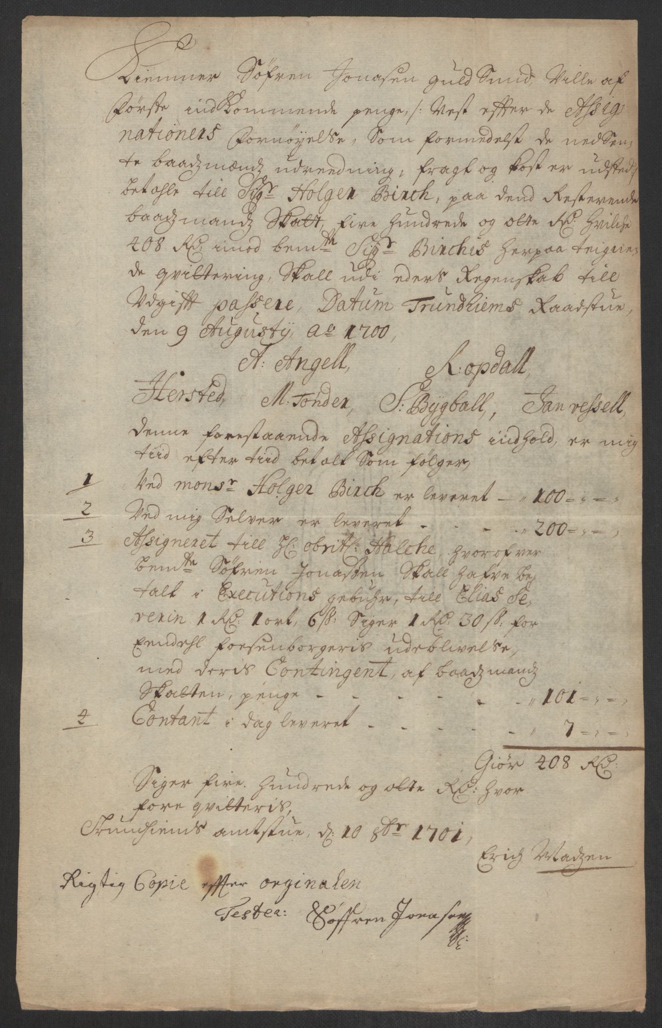 Rentekammeret inntil 1814, Reviderte regnskaper, Byregnskaper, RA/EA-4066/R/Rs/L0507: [S3] Kontribusjonsregnskap, 1699-1711, s. 346