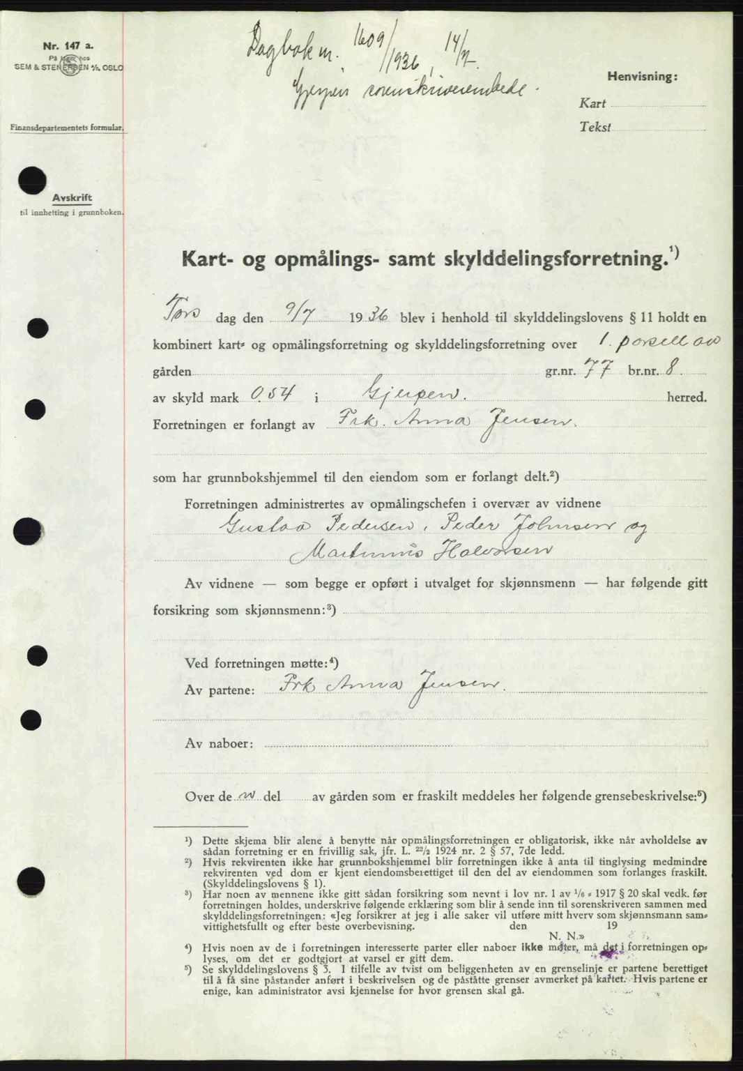 Gjerpen sorenskriveri, SAKO/A-216/G/Ga/Gae/L0067: Pantebok nr. A-66 - A-68, 1936-1937, Dagboknr: 1609/1936