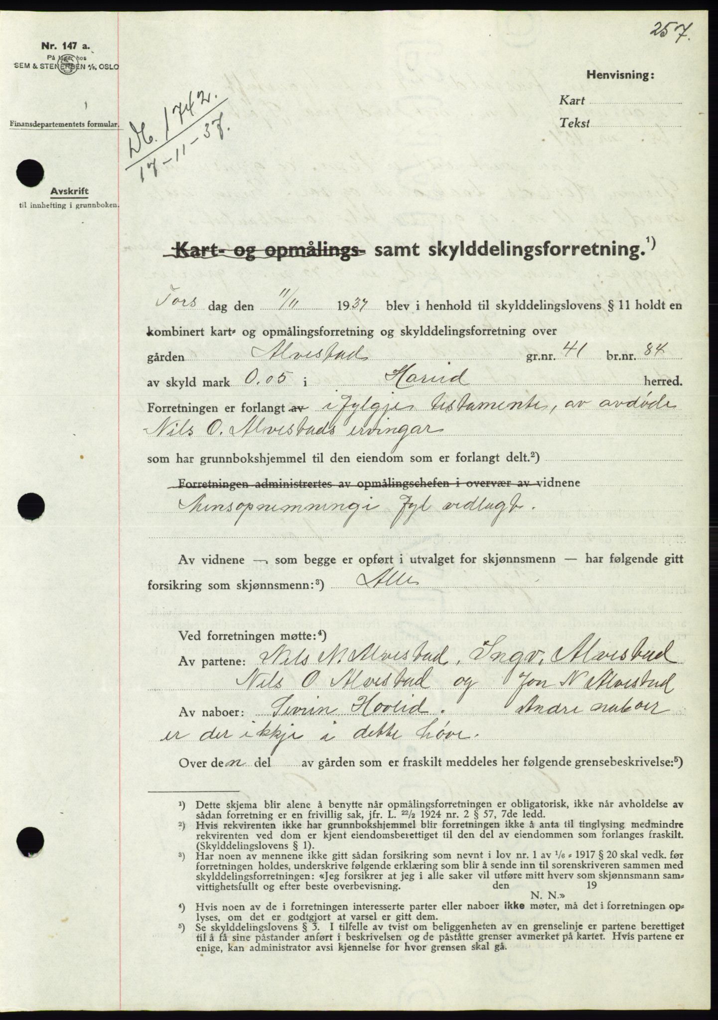 Søre Sunnmøre sorenskriveri, SAT/A-4122/1/2/2C/L0064: Pantebok nr. 58, 1937-1938, Dagboknr: 1742/1937