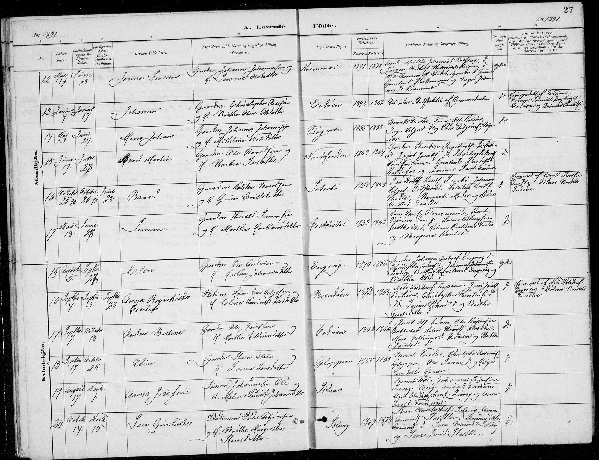 Fitjar sokneprestembete, AV/SAB-A-99926: Klokkerbok nr. A 2, 1887-1906, s. 27