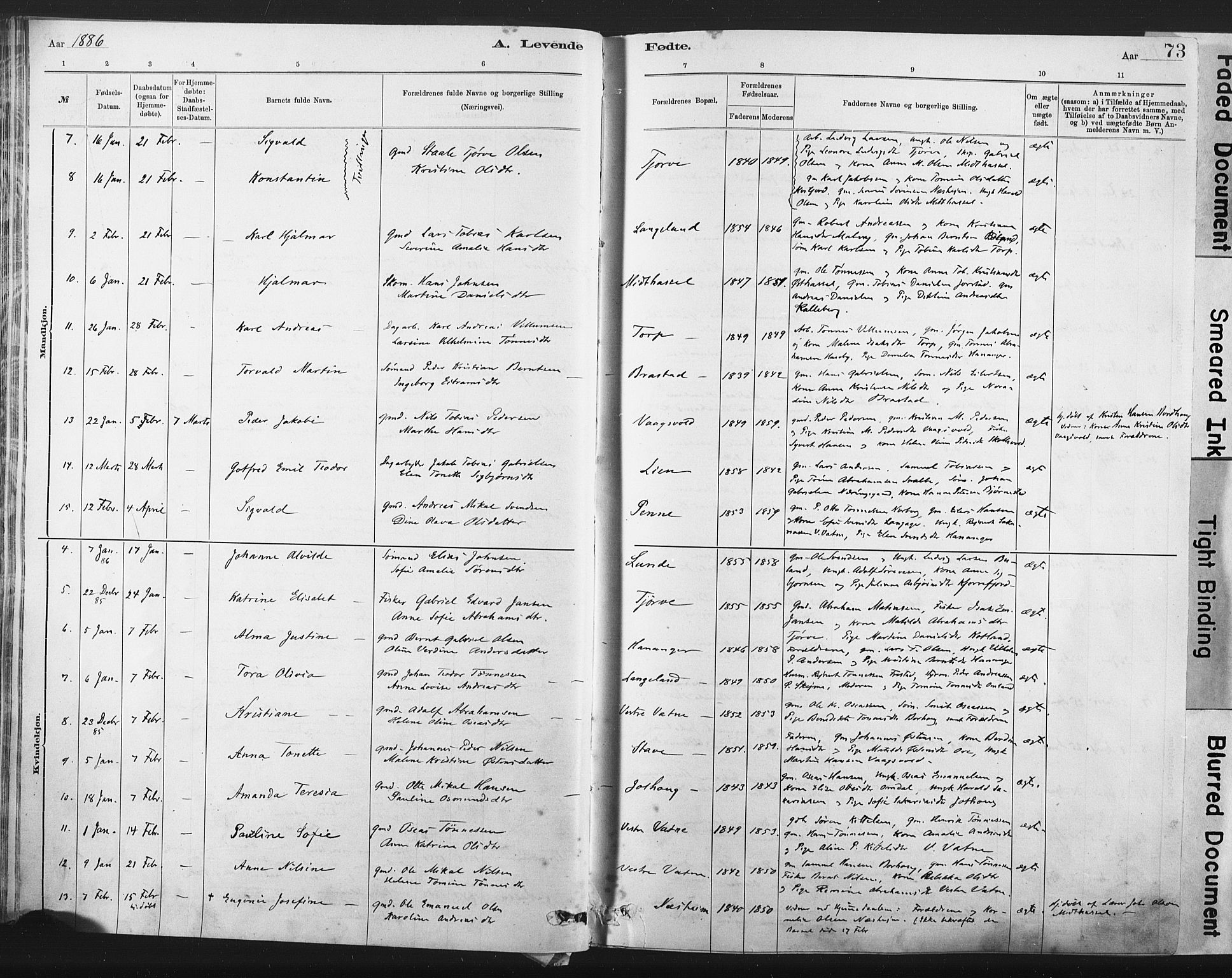 Lista sokneprestkontor, AV/SAK-1111-0027/F/Fa/L0012: Ministerialbok nr. A 12, 1879-1903, s. 73