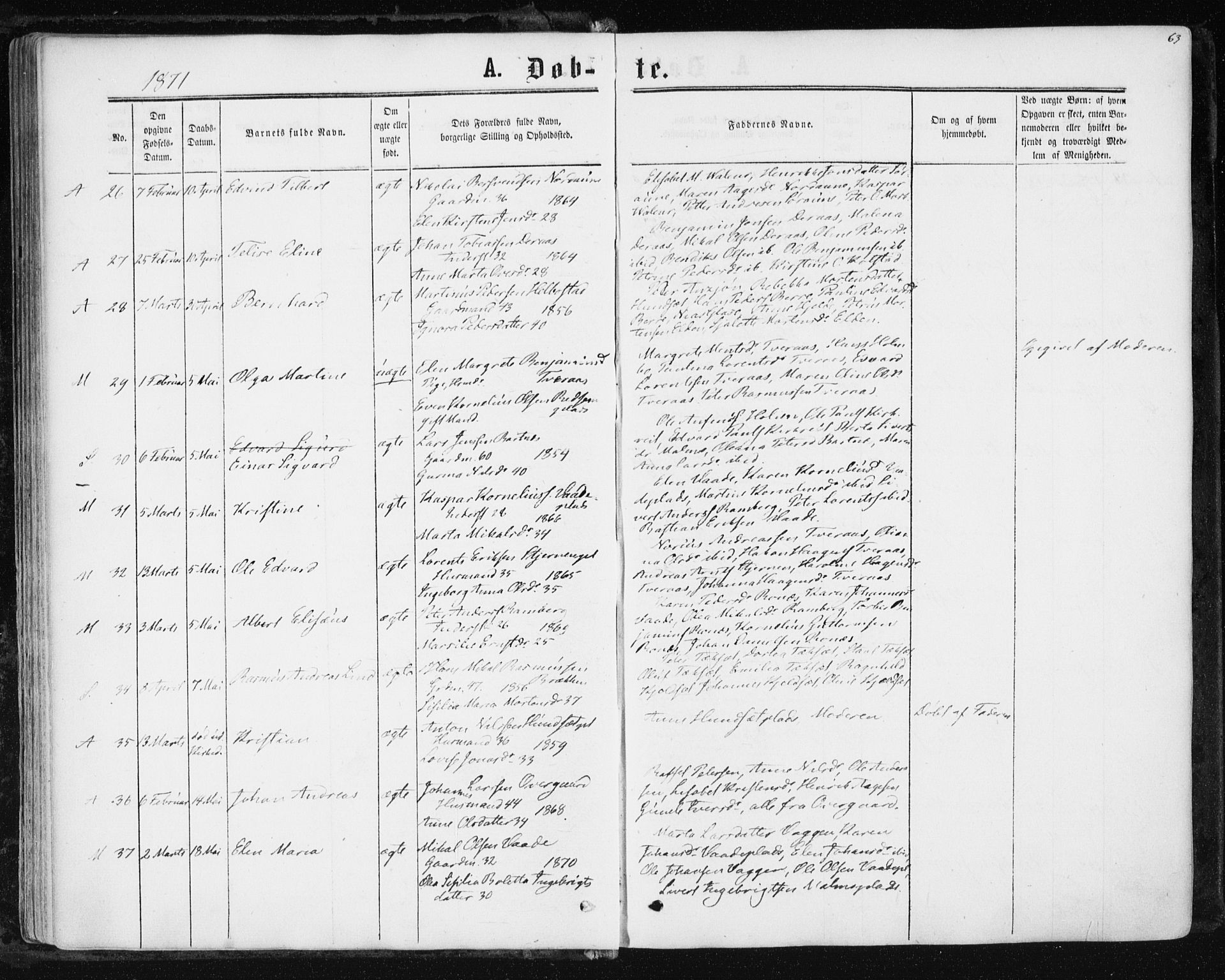 Ministerialprotokoller, klokkerbøker og fødselsregistre - Nord-Trøndelag, SAT/A-1458/741/L0394: Ministerialbok nr. 741A08, 1864-1877, s. 63