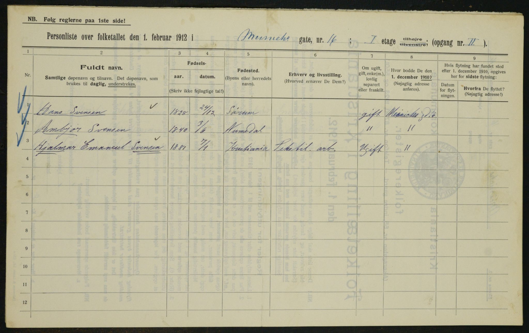 OBA, Kommunal folketelling 1.2.1912 for Kristiania, 1912, s. 65531