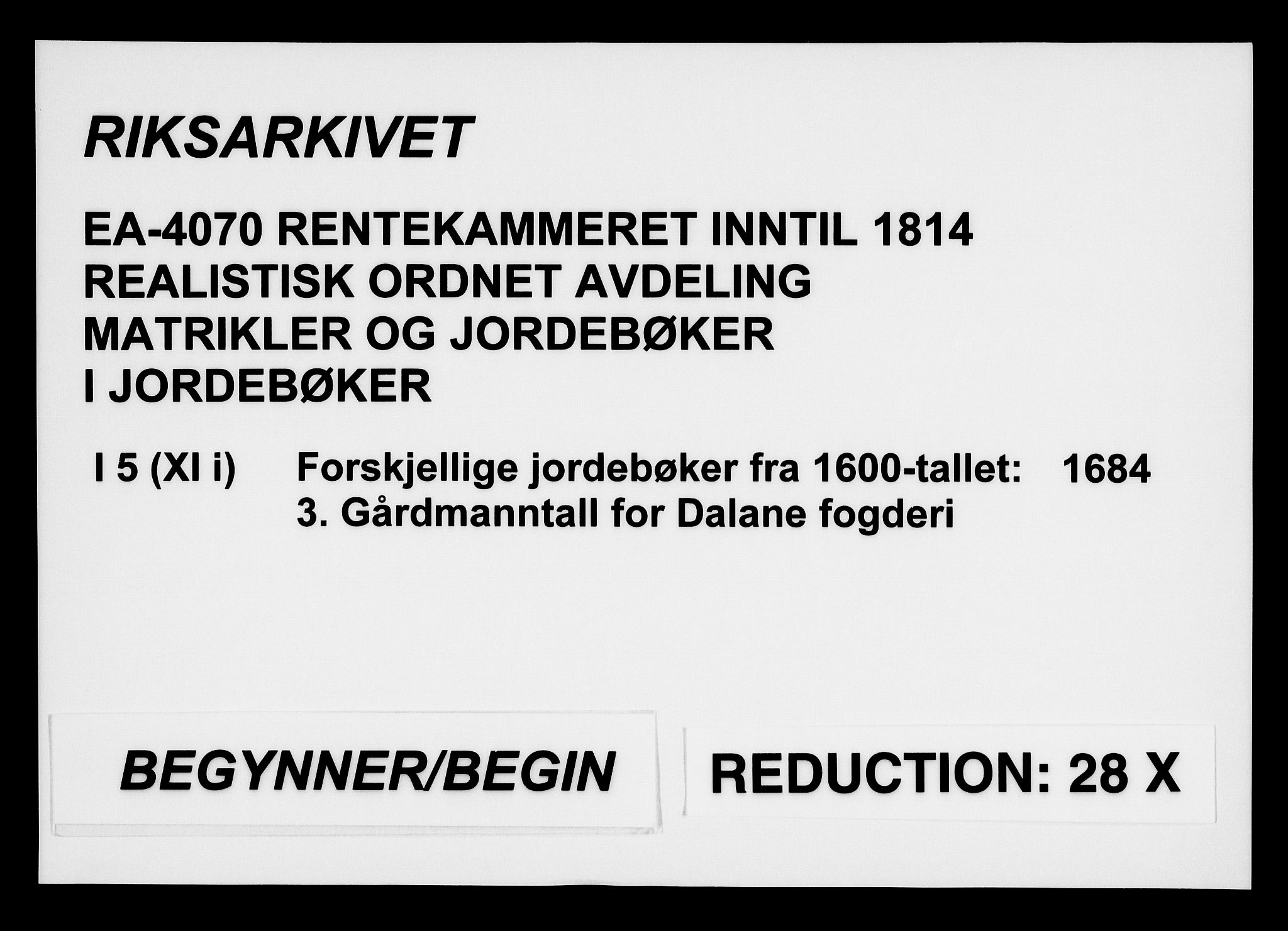 Rentekammeret inntil 1814, Realistisk ordnet avdeling, RA/EA-4070/N/Na/L0005/0003: [XI j]: Forskjellige jordebøker fra 1600-tallet: / Gårdmanntall for Jæren og Dalane fogderi, 1684