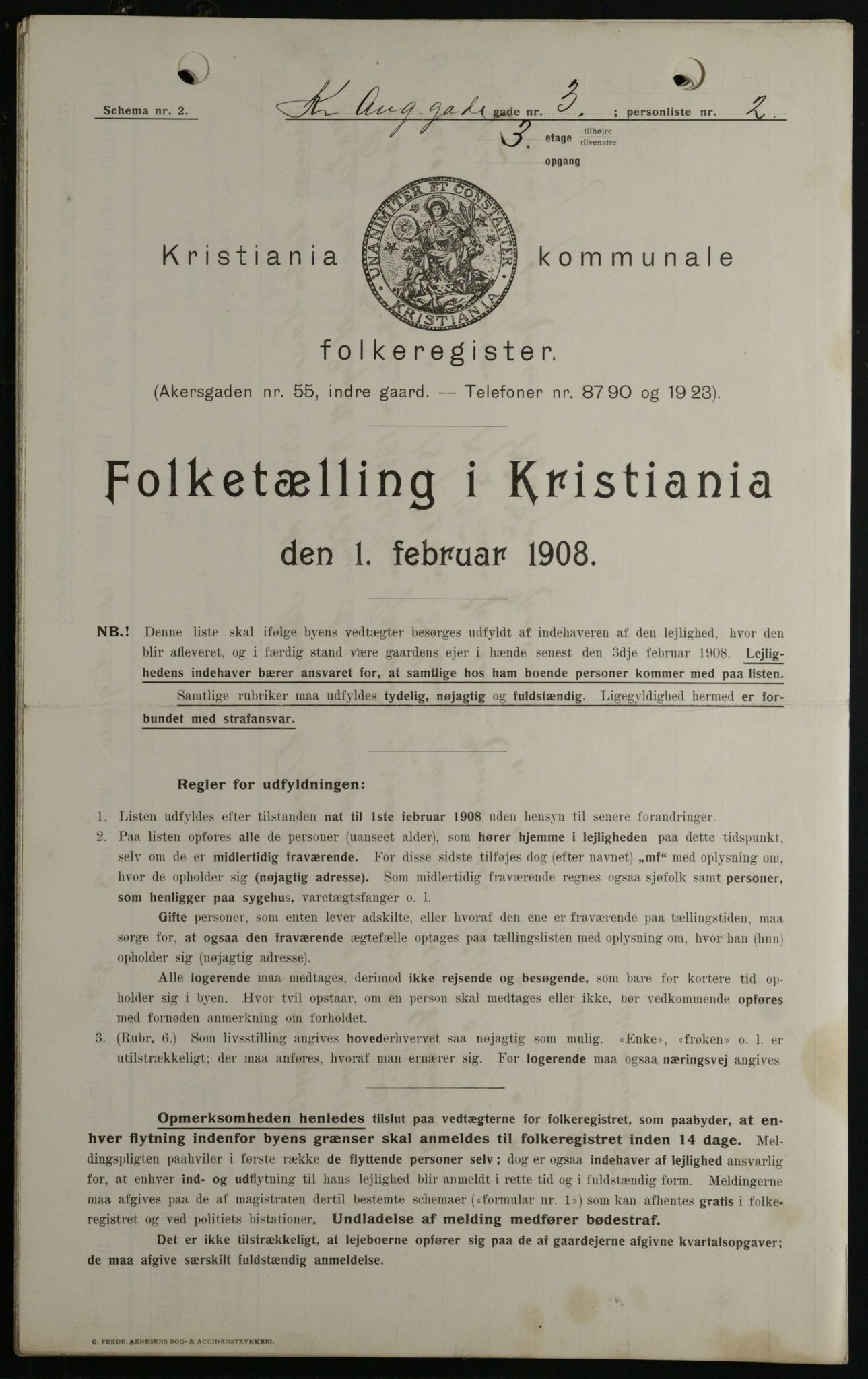 OBA, Kommunal folketelling 1.2.1908 for Kristiania kjøpstad, 1908, s. 48296