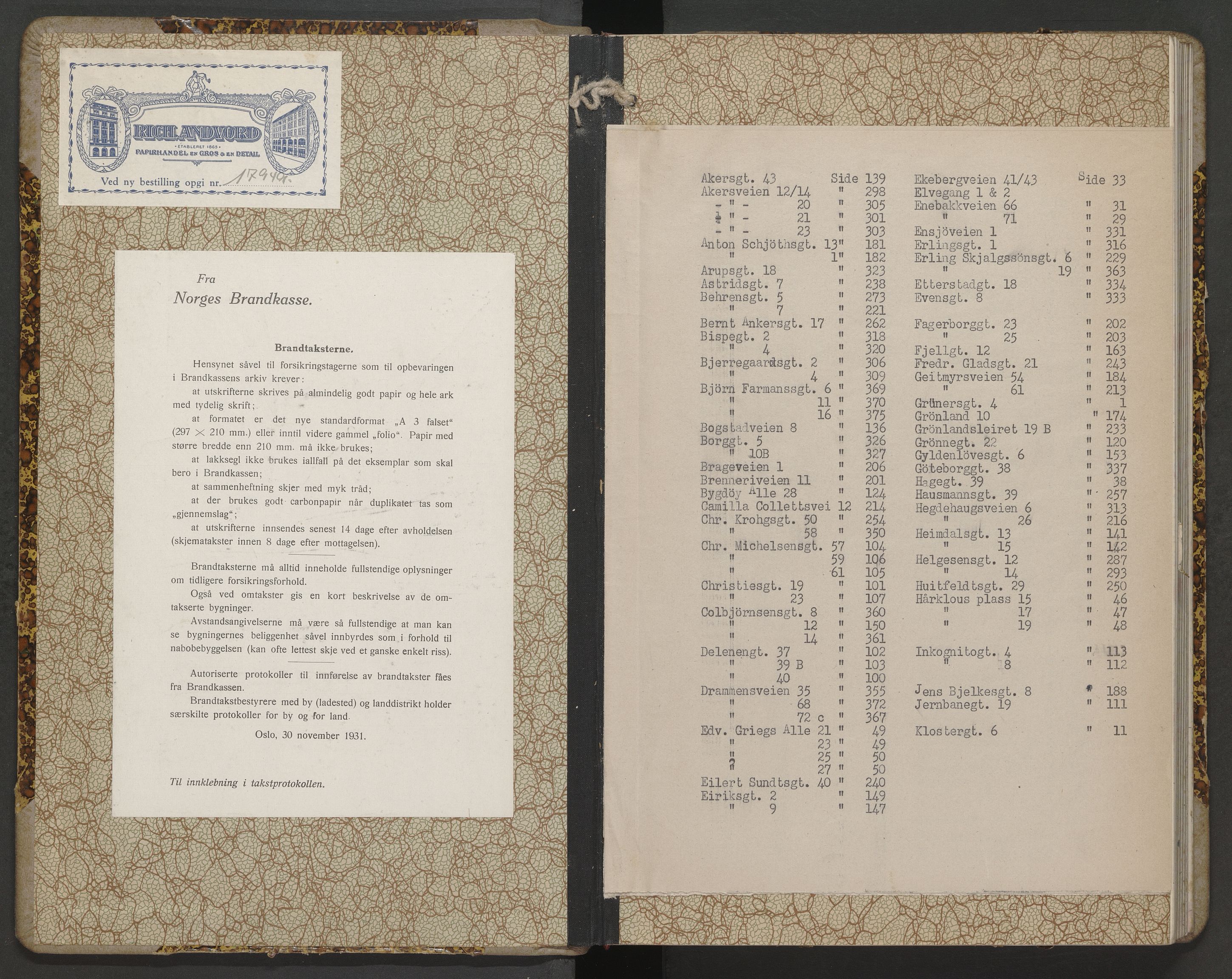 Norges brannkasse, branntakster Oslo, AV/SAO-A-11402/F/Fb/L0004: Branntakstprotokoll, 1942-1943