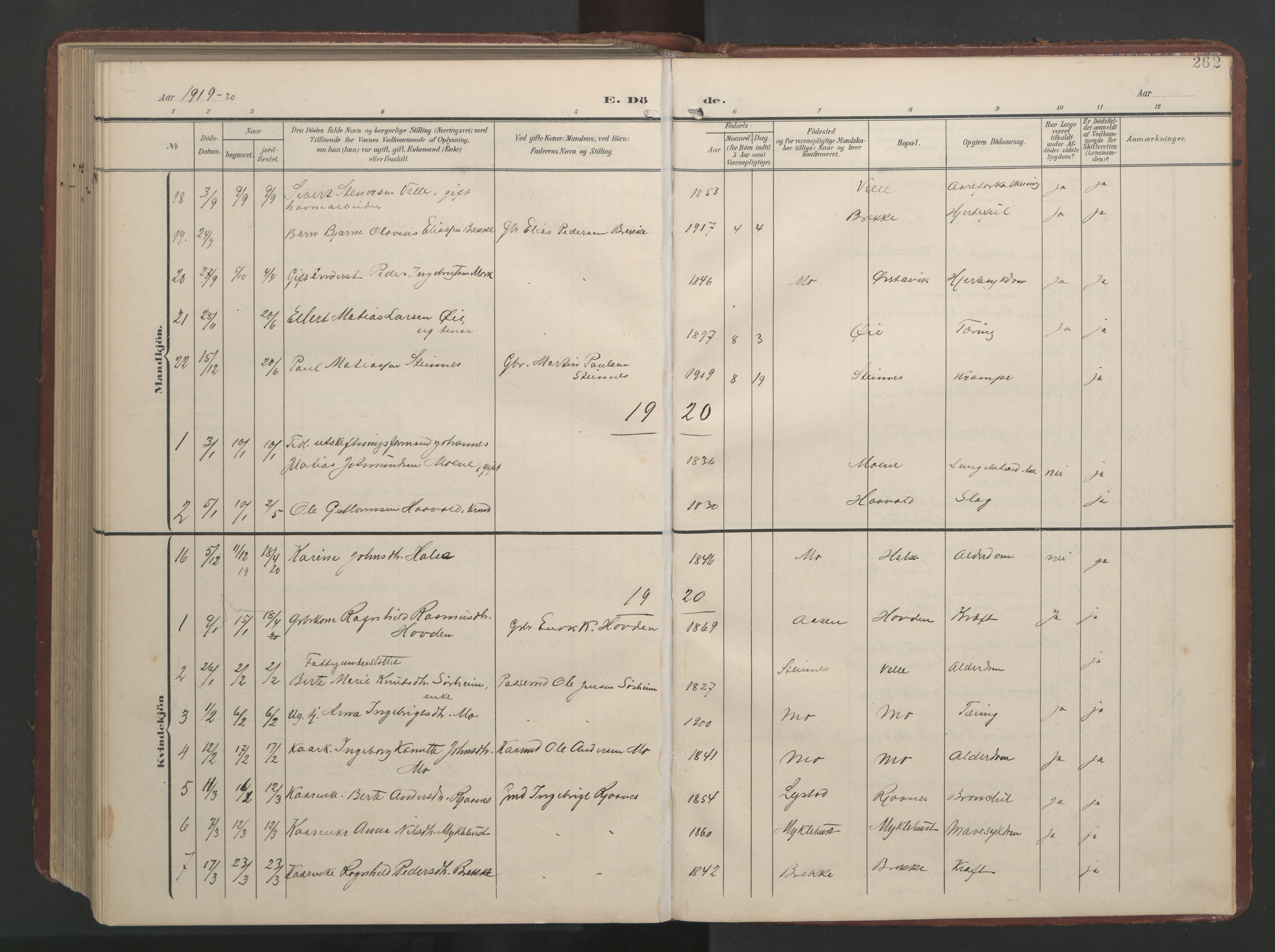 Ministerialprotokoller, klokkerbøker og fødselsregistre - Møre og Romsdal, SAT/A-1454/513/L0190: Klokkerbok nr. 513C04, 1904-1926, s. 262