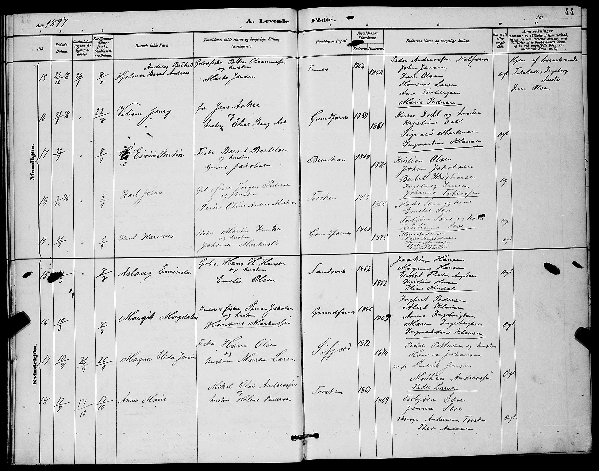 Berg sokneprestkontor, AV/SATØ-S-1318/G/Ga/Gab/L0012klokker: Klokkerbok nr. 12, 1887-1902, s. 44