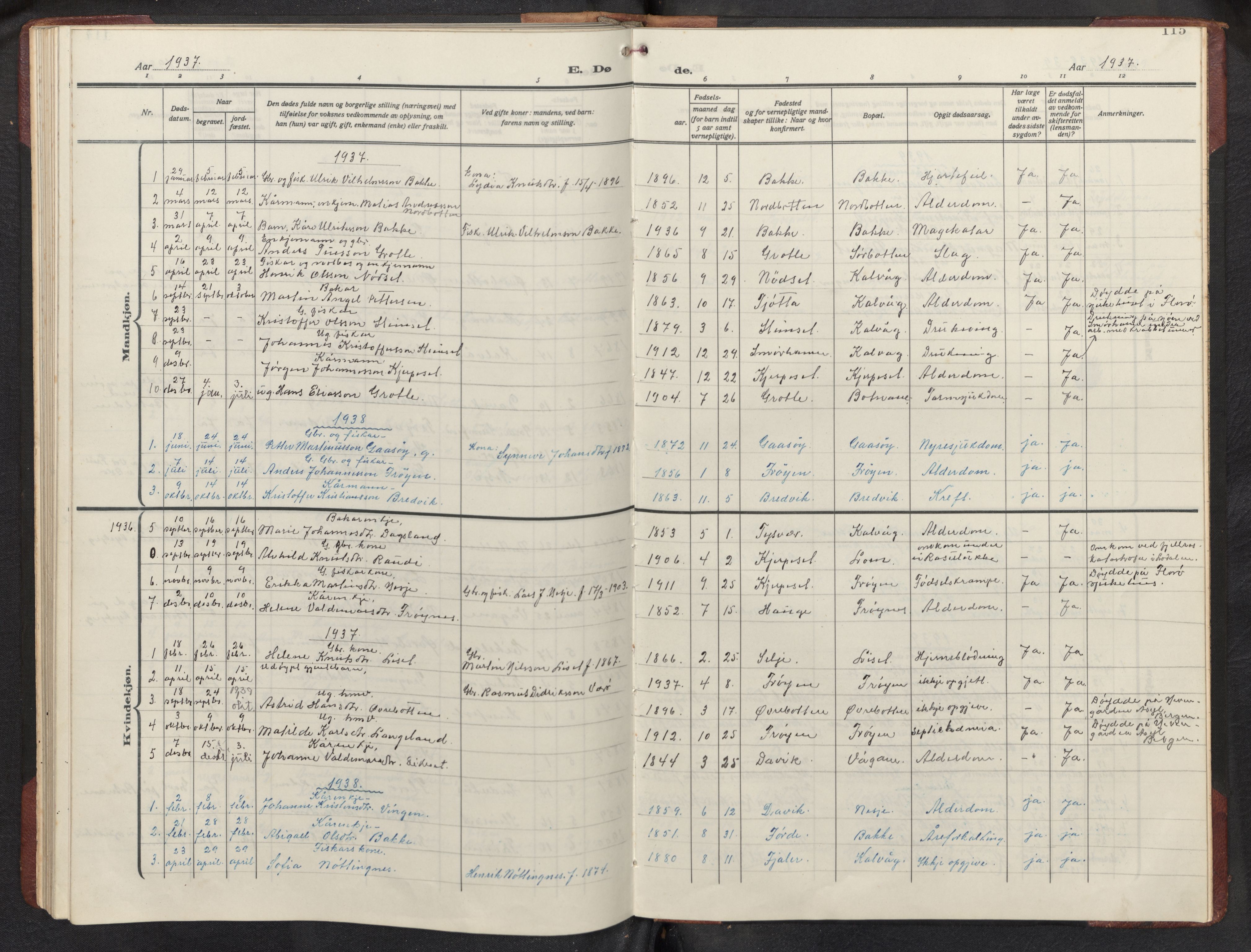 Bremanger sokneprestembete, AV/SAB-A-82201/H/Hab/Habb/L0002: Klokkerbok nr. B 2, 1926-1945, s. 114b-115a