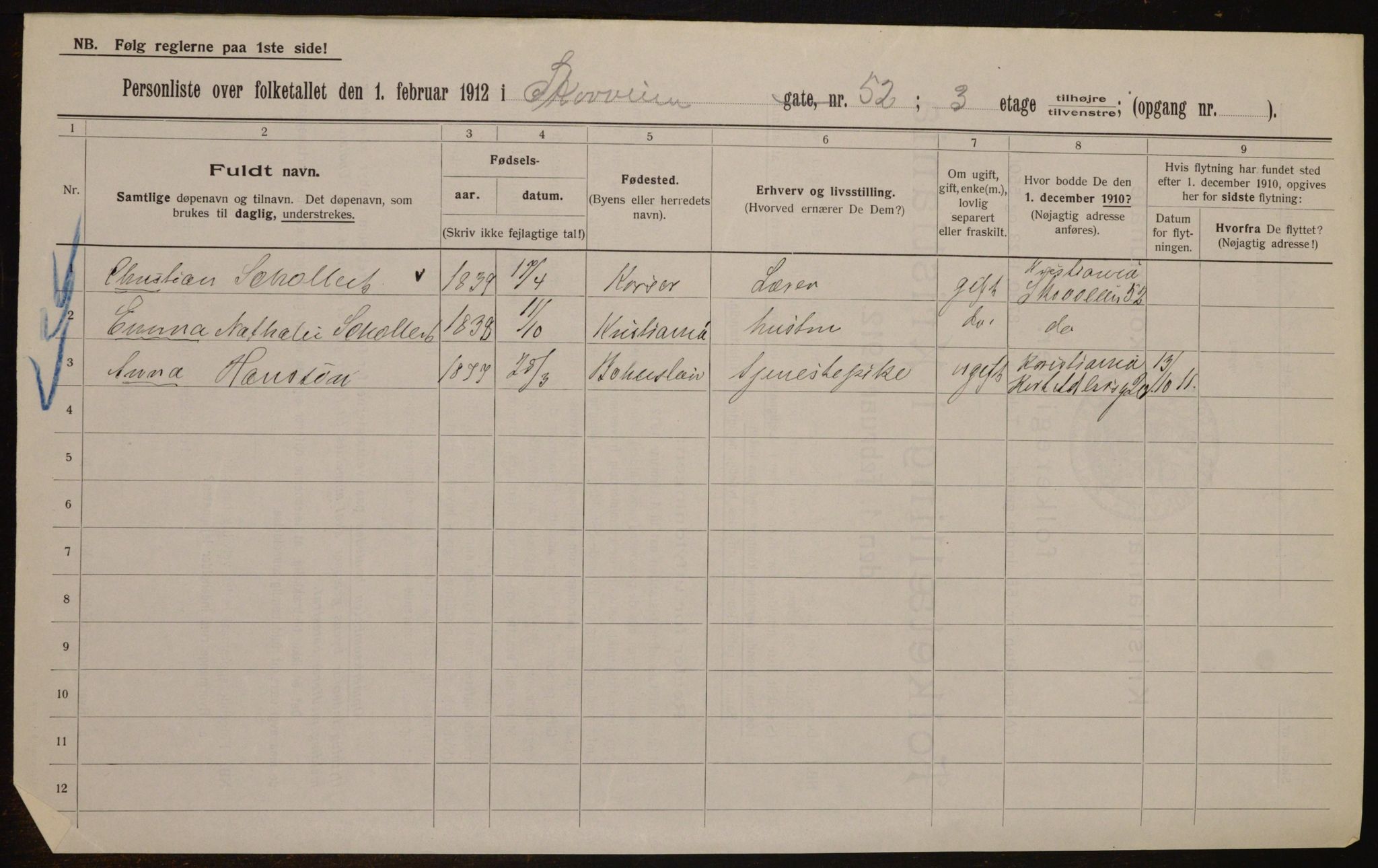 OBA, Kommunal folketelling 1.2.1912 for Kristiania, 1912, s. 97206